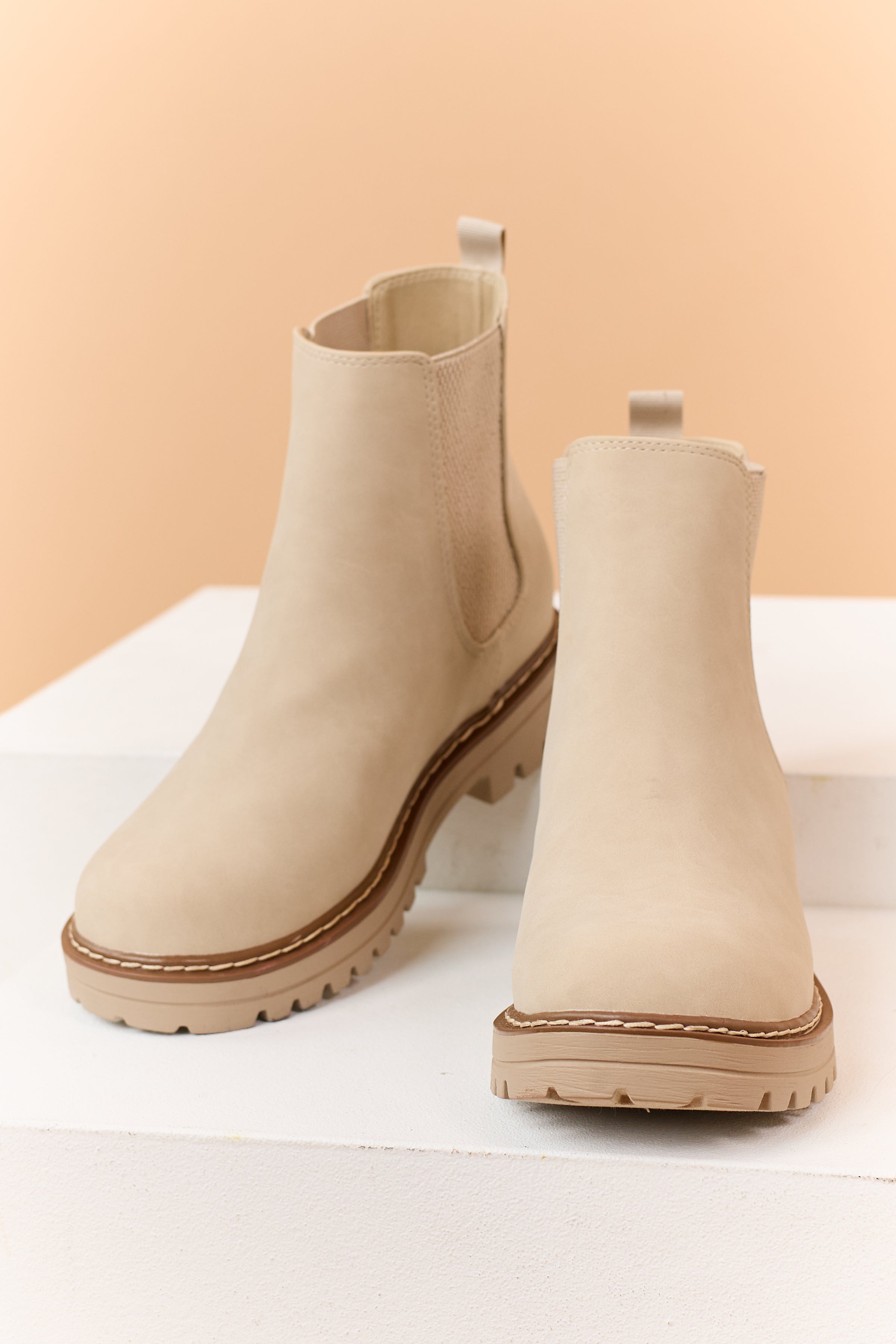 Almond Faux Suede Lug Sole Ankle Boots