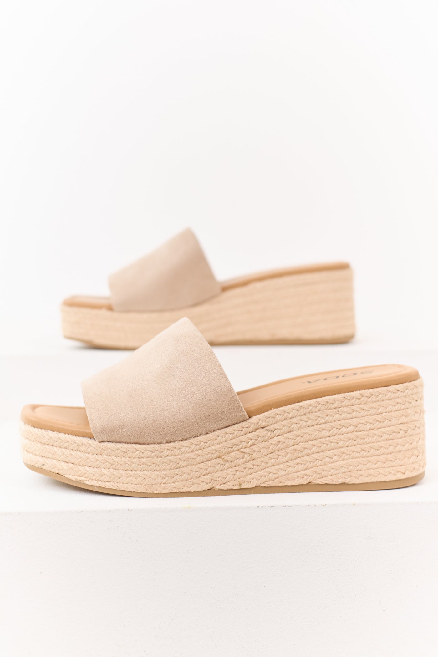 Almond Faux Suede Strap Espadrille Platform Wedges