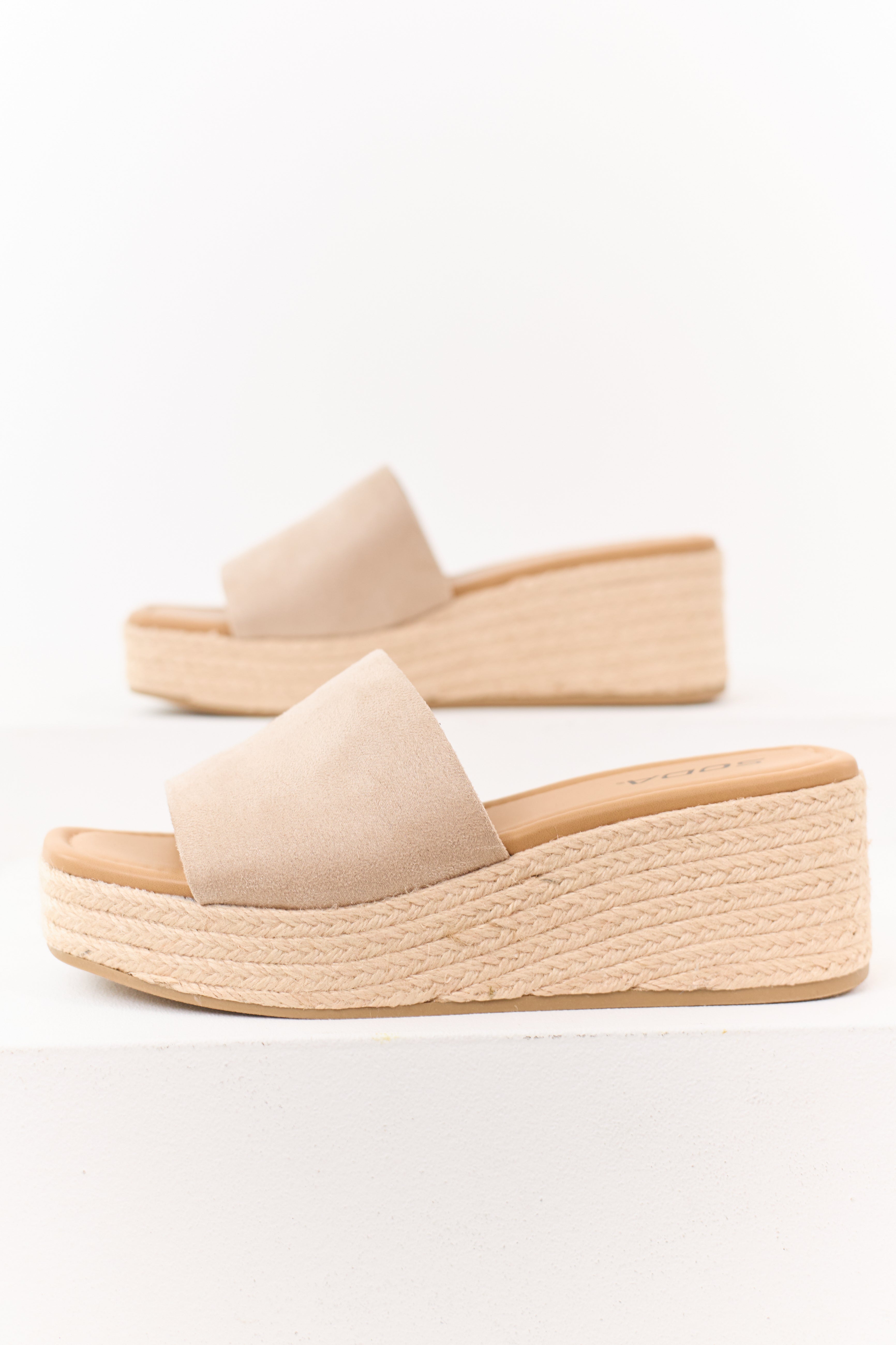 Almond Faux Suede Strap Espadrille Platform Wedges