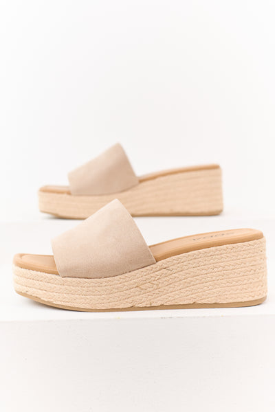 Almond Faux Suede Strap Espadrille Platform Wedges