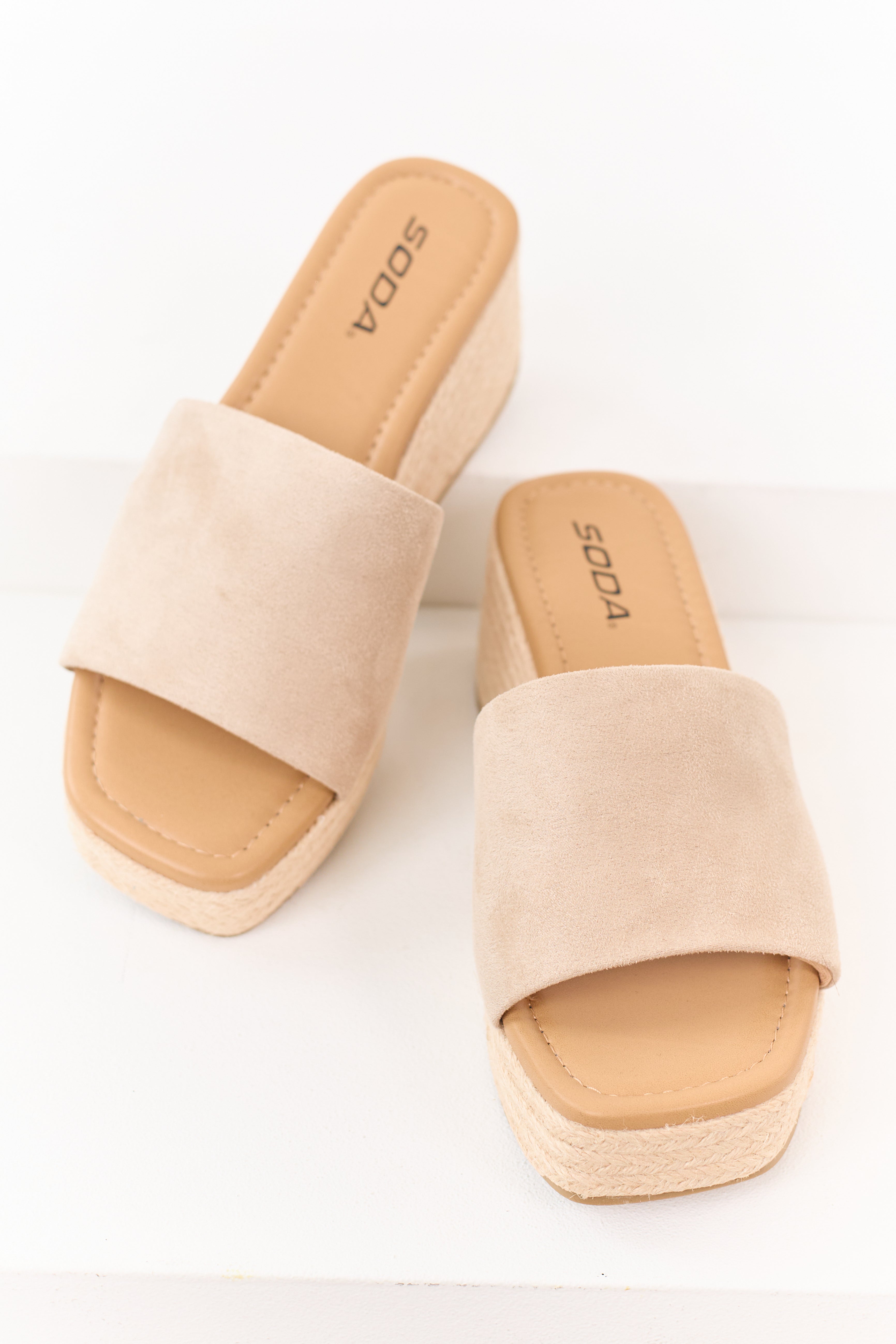 Almond Faux Suede Strap Espadrille Platform Wedges