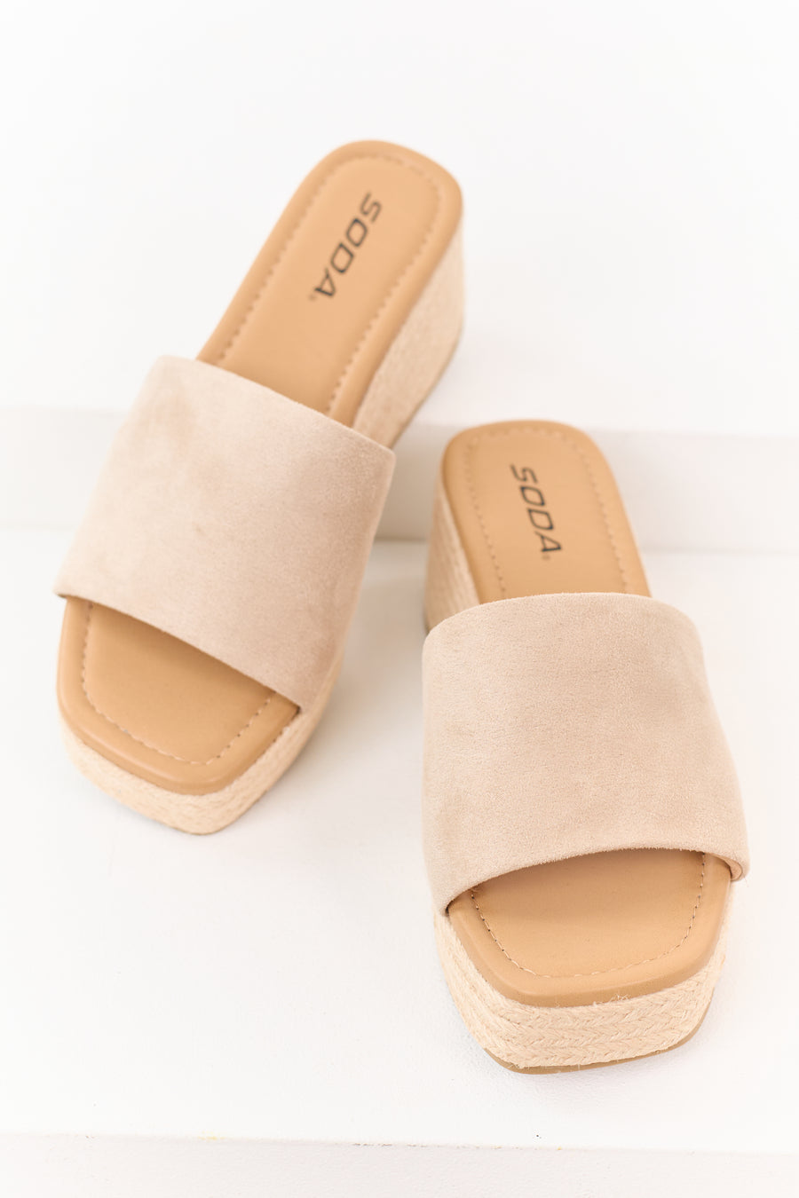 Almond Faux Suede Strap Espadrille Platform Wedges