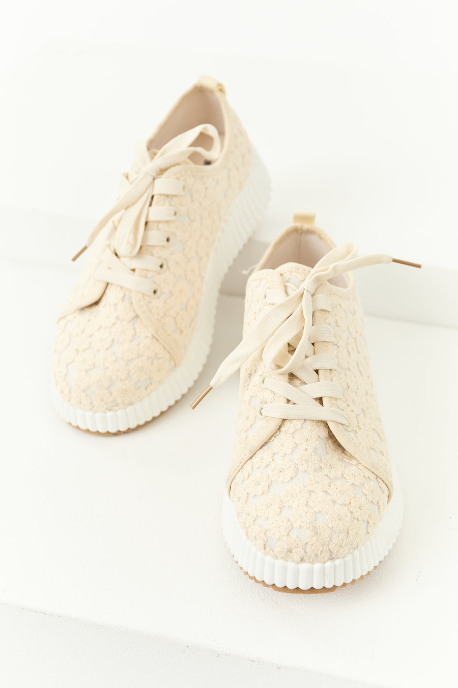 Almond Floral Embroidered Platform Lace Up Sneakers