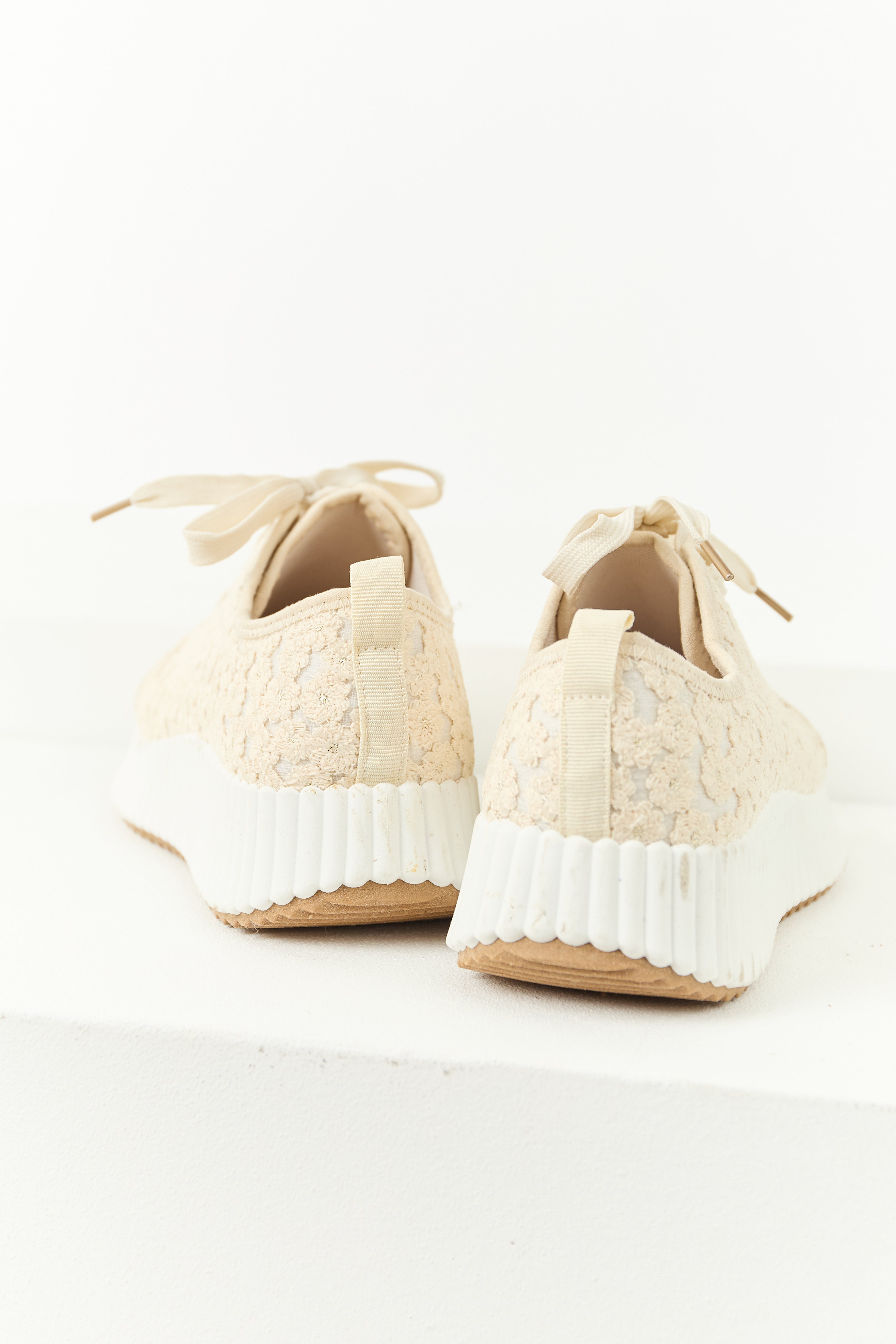 Almond Floral Embroidered Platform Lace Up Sneakers