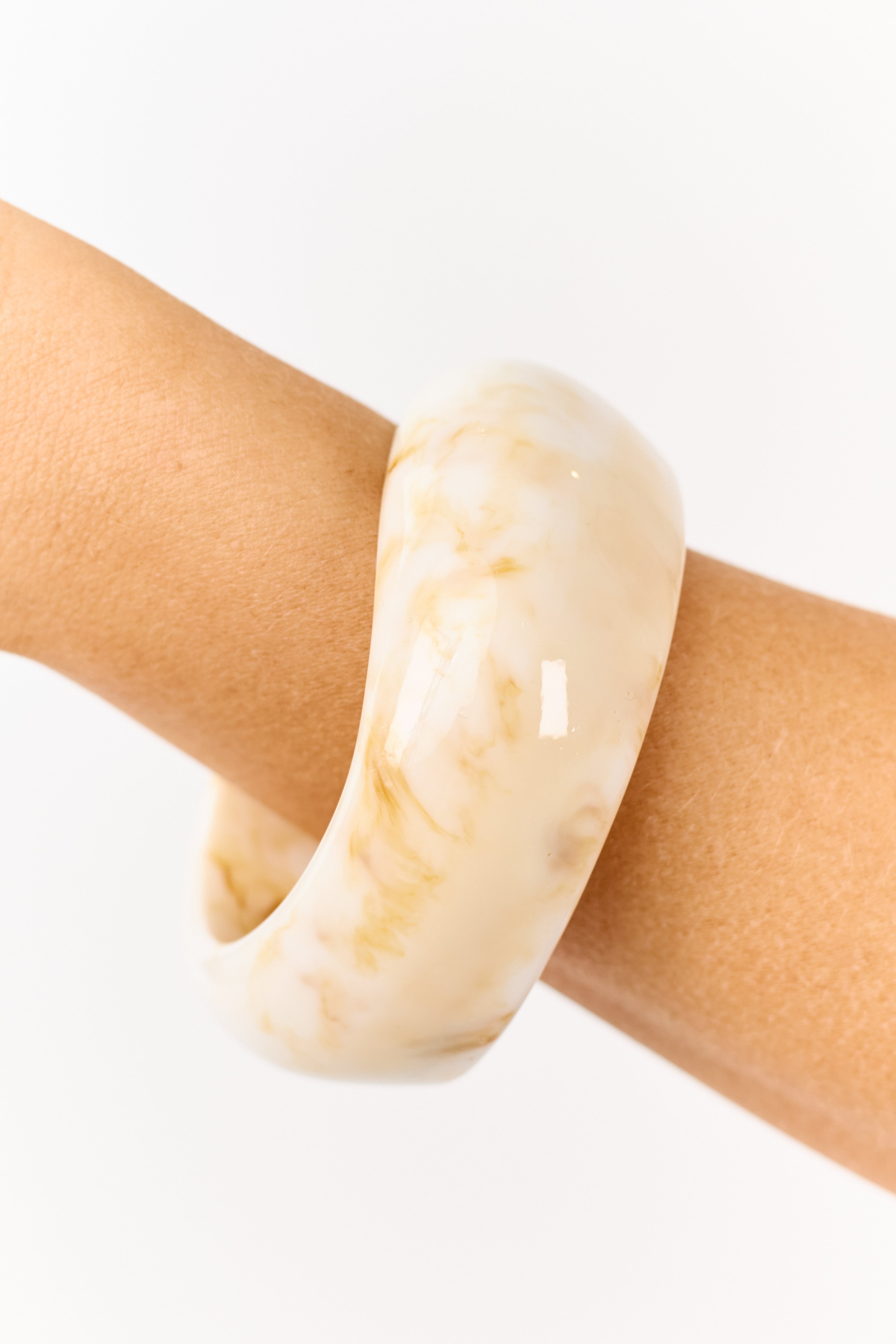 Almond Marbled Resin Chunky Bangle Bracelet