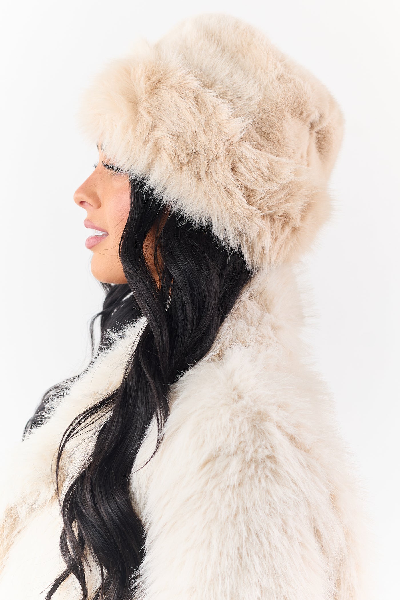 Almond Vintage Faux Fur Flat Top Winter Hat