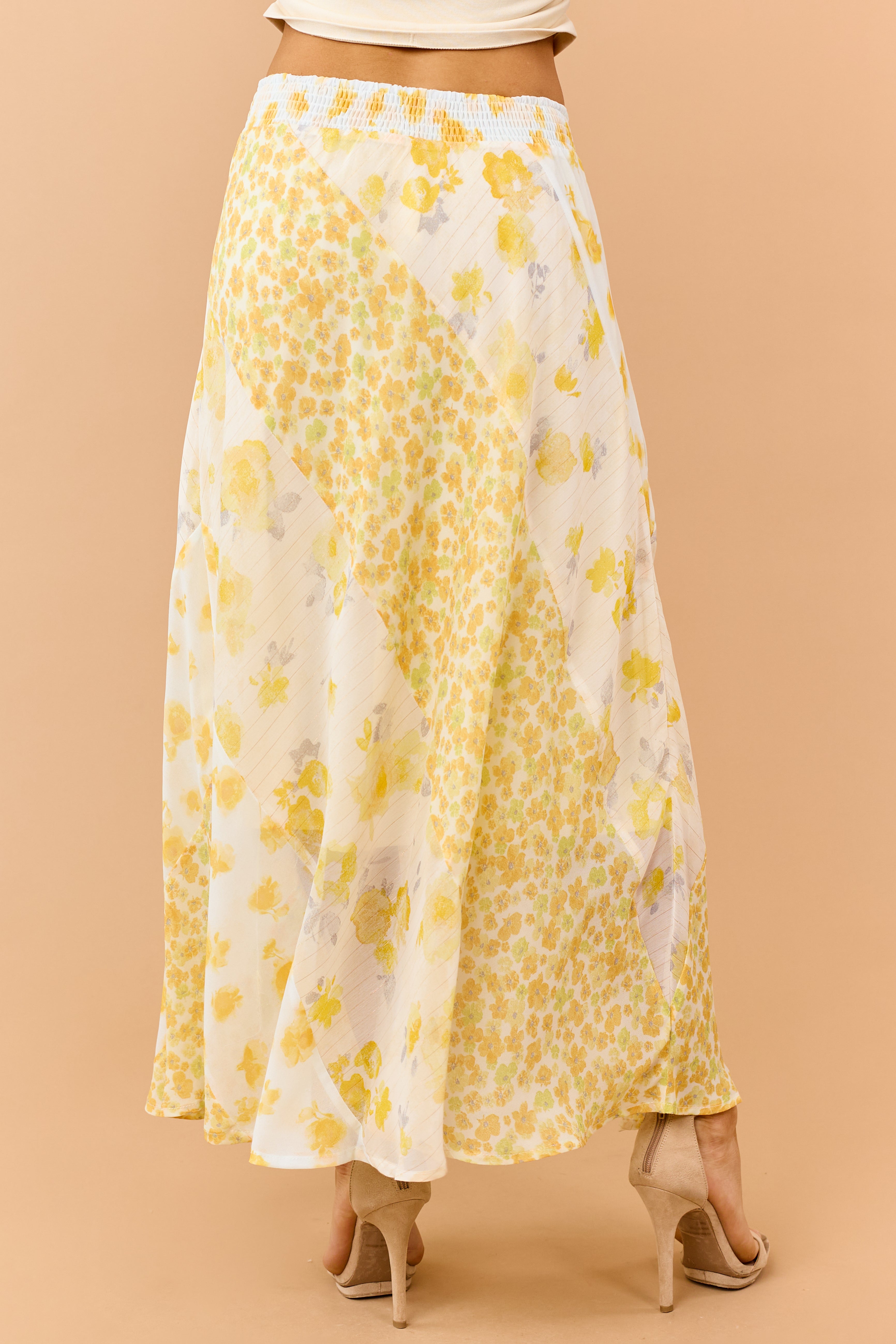 Amber Mixed Floral Print Smocked Waist Maxi Skirt