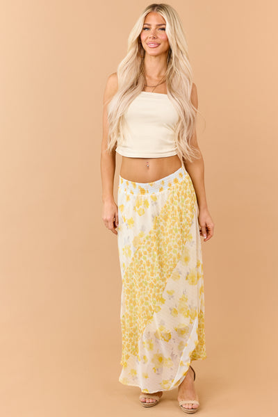 Amber Mixed Floral Print Smocked Waist Maxi Skirt