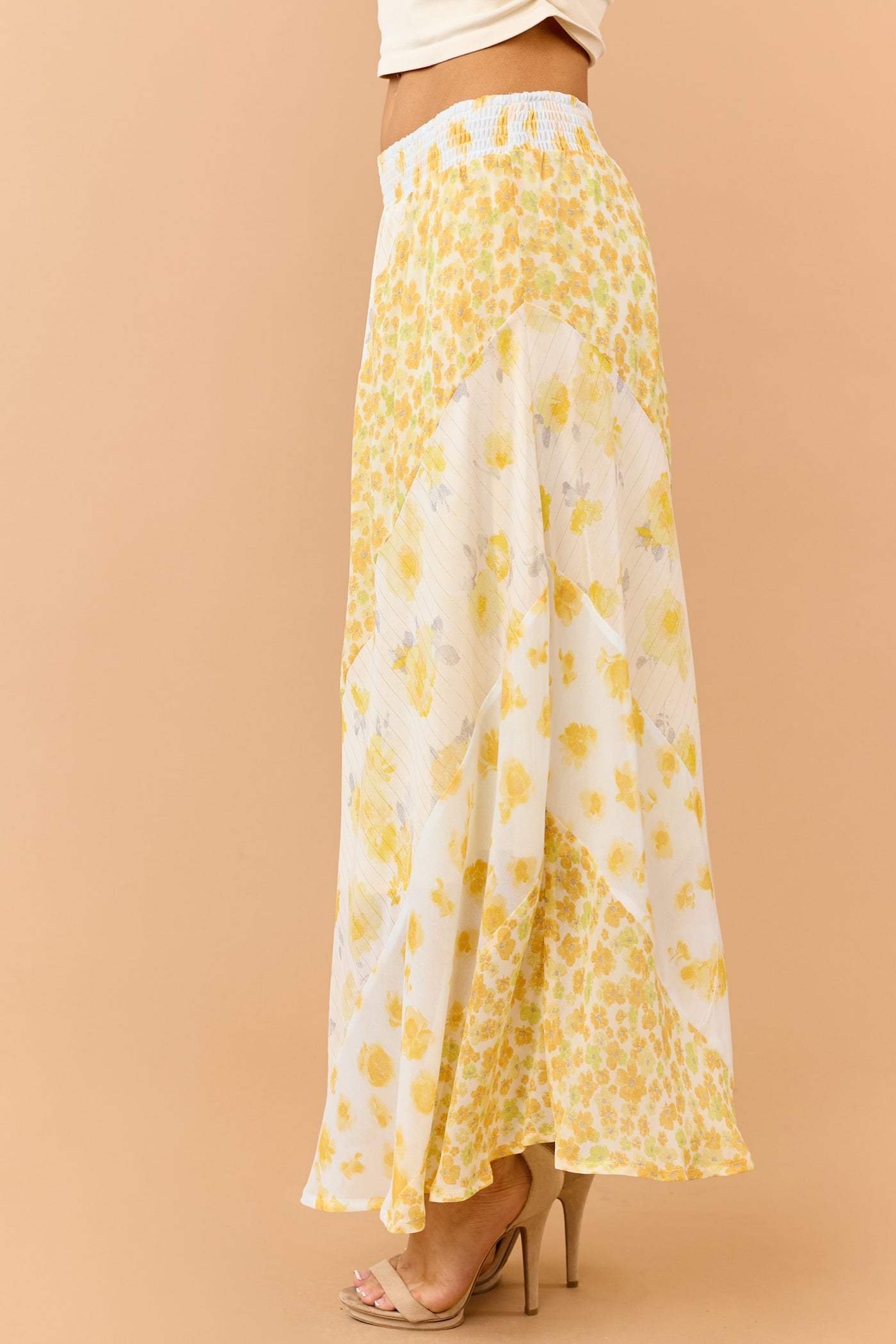 Amber Mixed Floral Print Smocked Waist Maxi Skirt