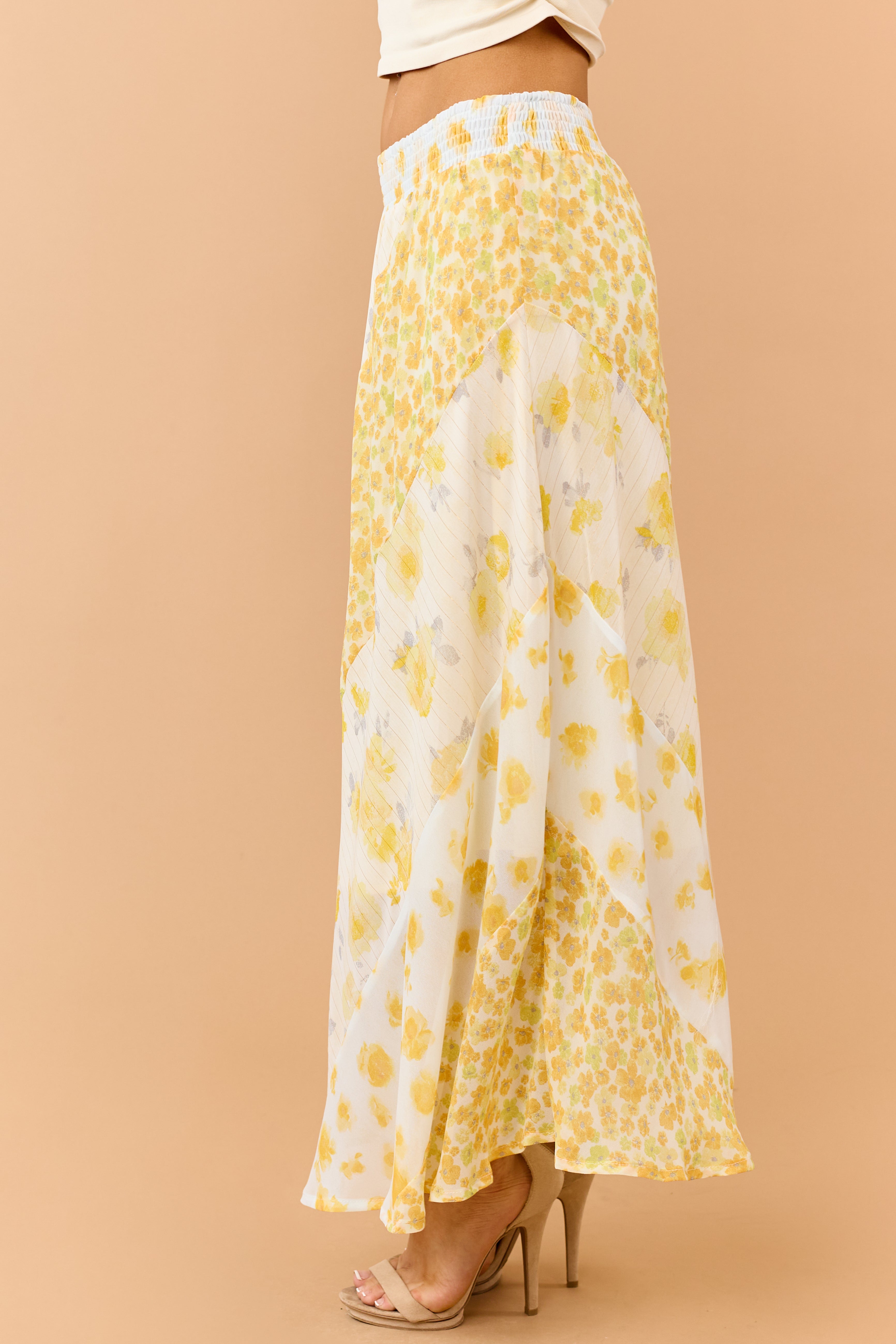 Amber Mixed Floral Print Smocked Waist Maxi Skirt