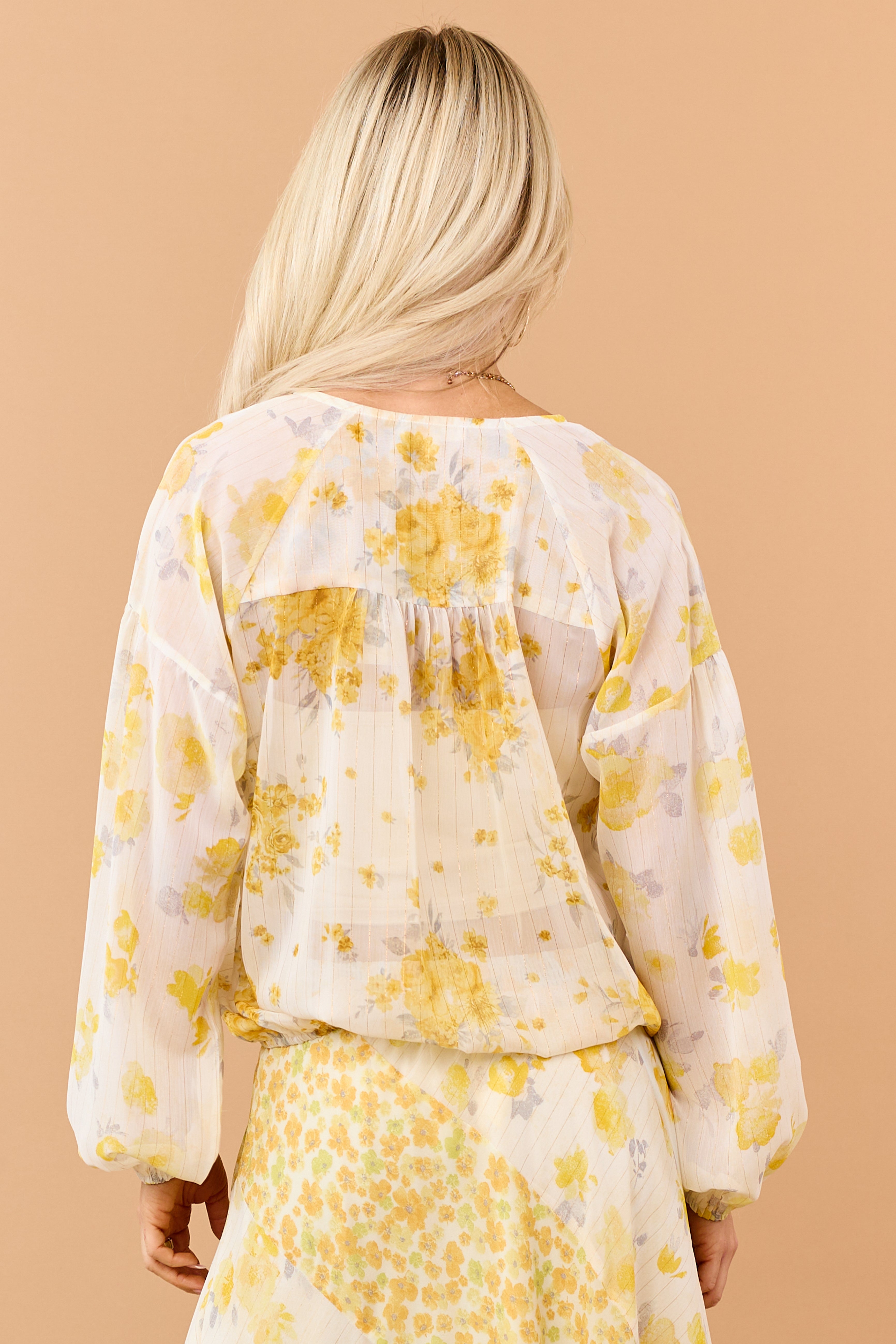 Amber Mixed Floral Print Surplice Long Sleeve Top