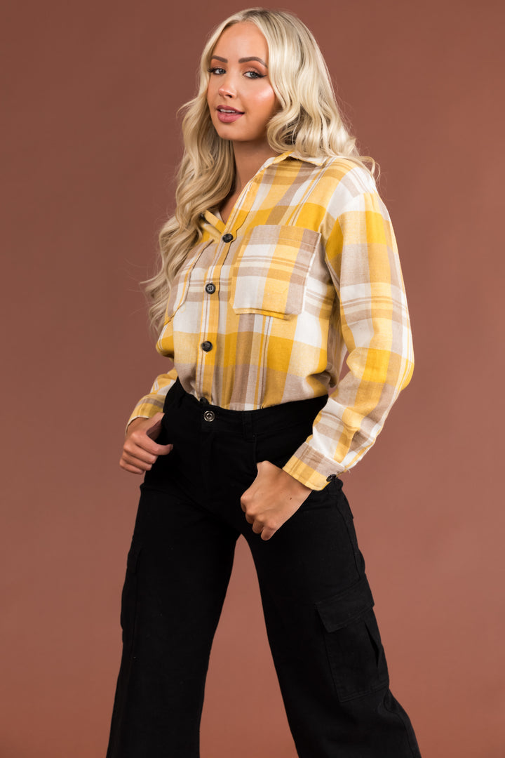 Amber Plaid Button Up Long Sleeve Top