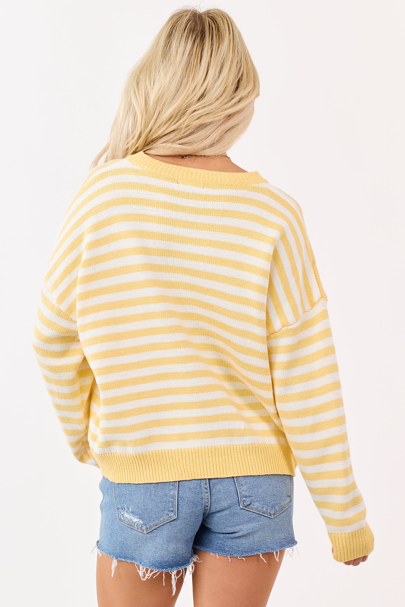 Amber and Ivory Striped Ribbed Knit Sweater