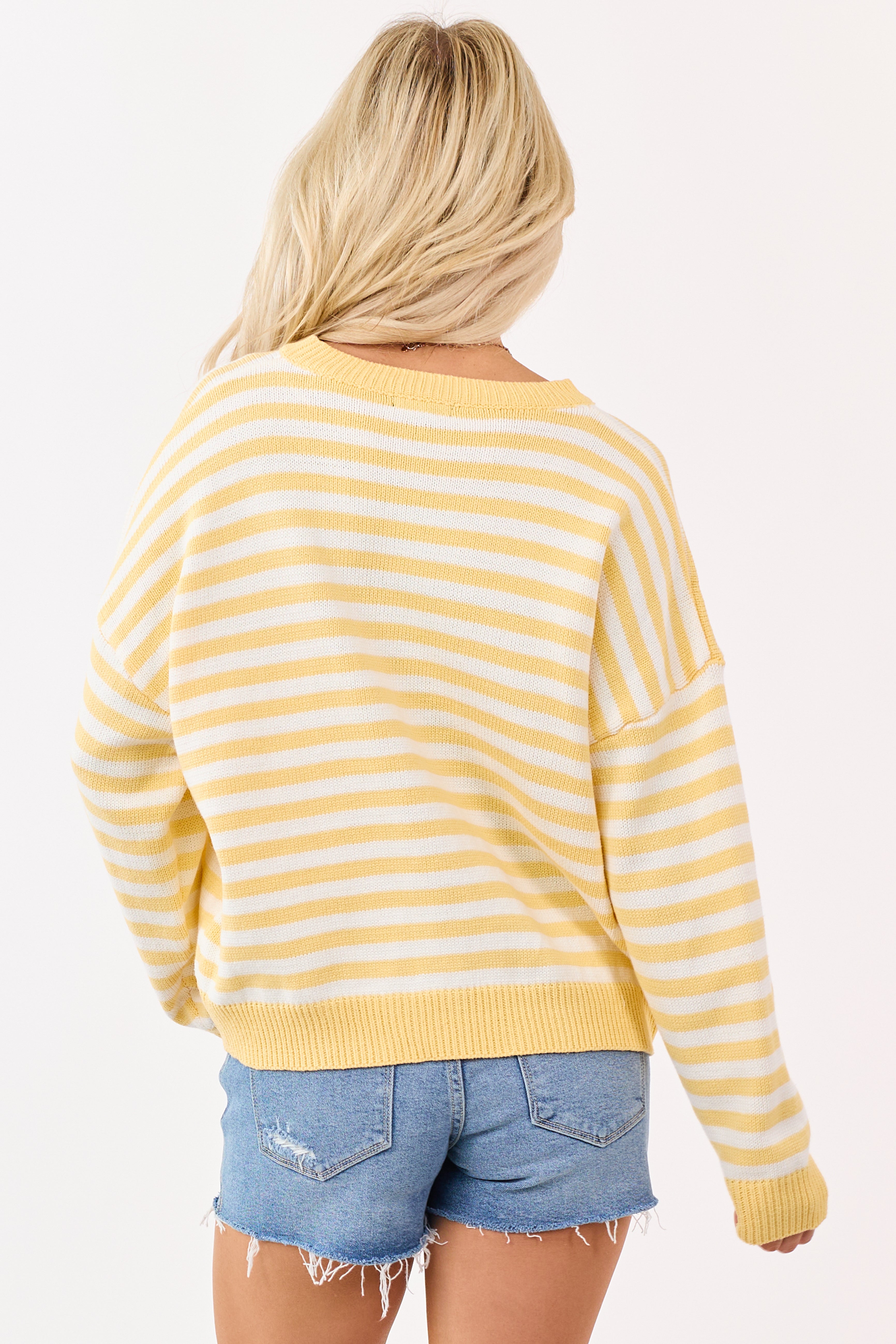 Amber and Ivory Striped Ribbed Knit Sweater
