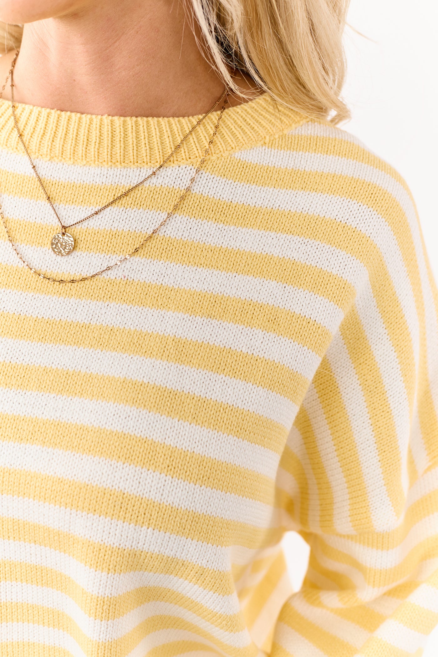 Amber and Ivory Striped Ribbed Knit Sweater