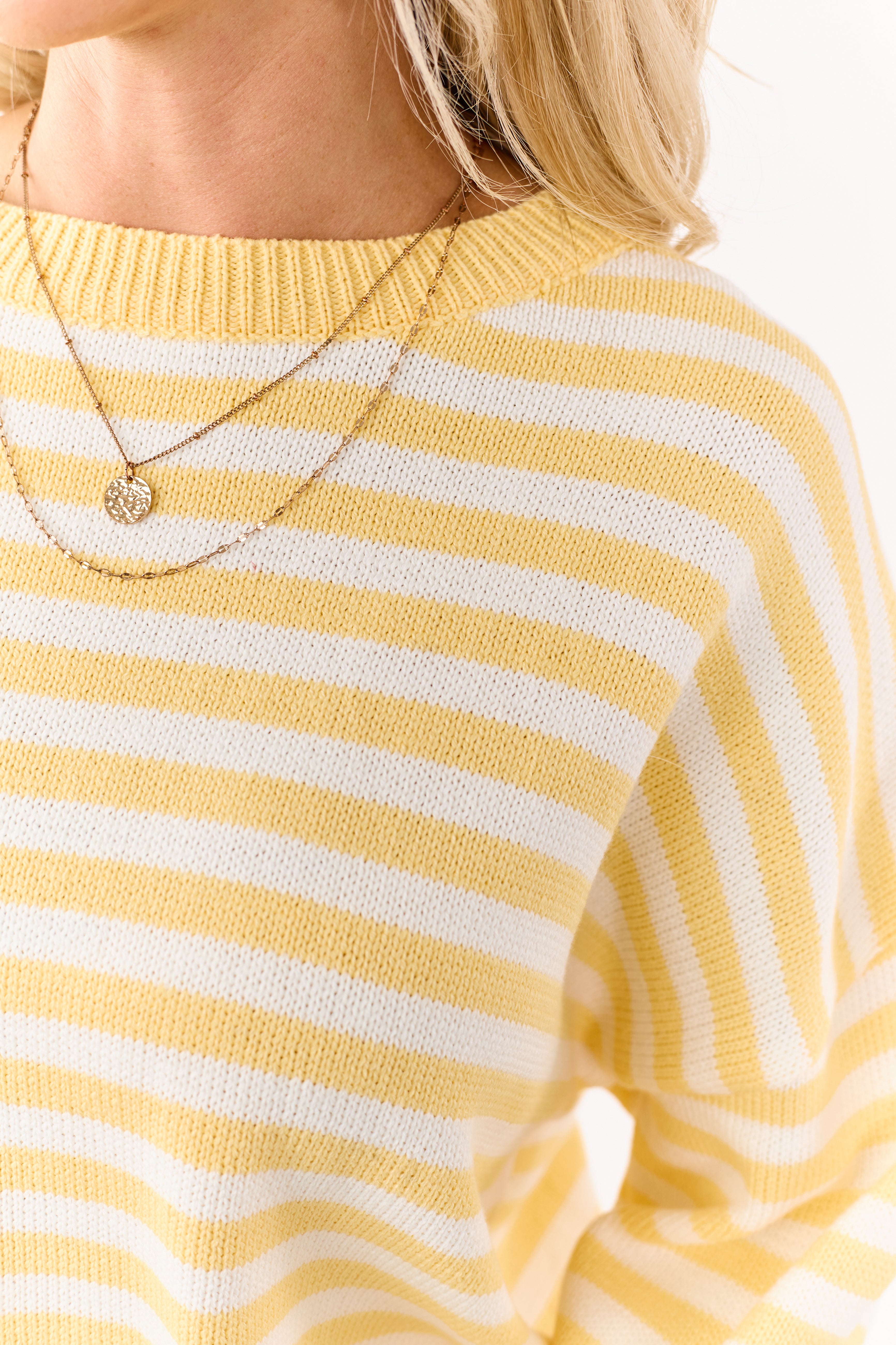 Amber and Ivory Striped Ribbed Knit Sweater