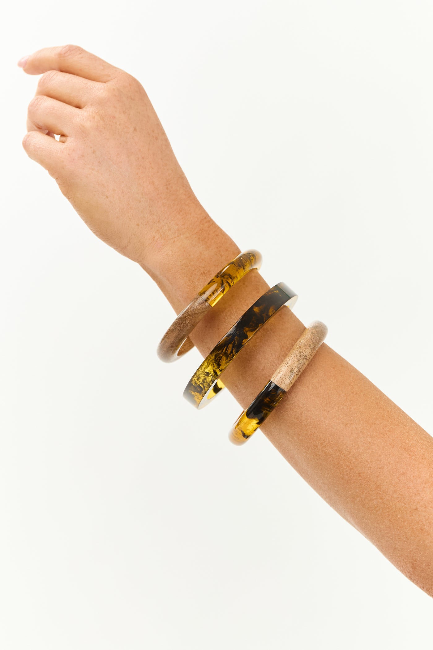 Amber 3 Piece Wooden Marbled Bangle Bracelet Set