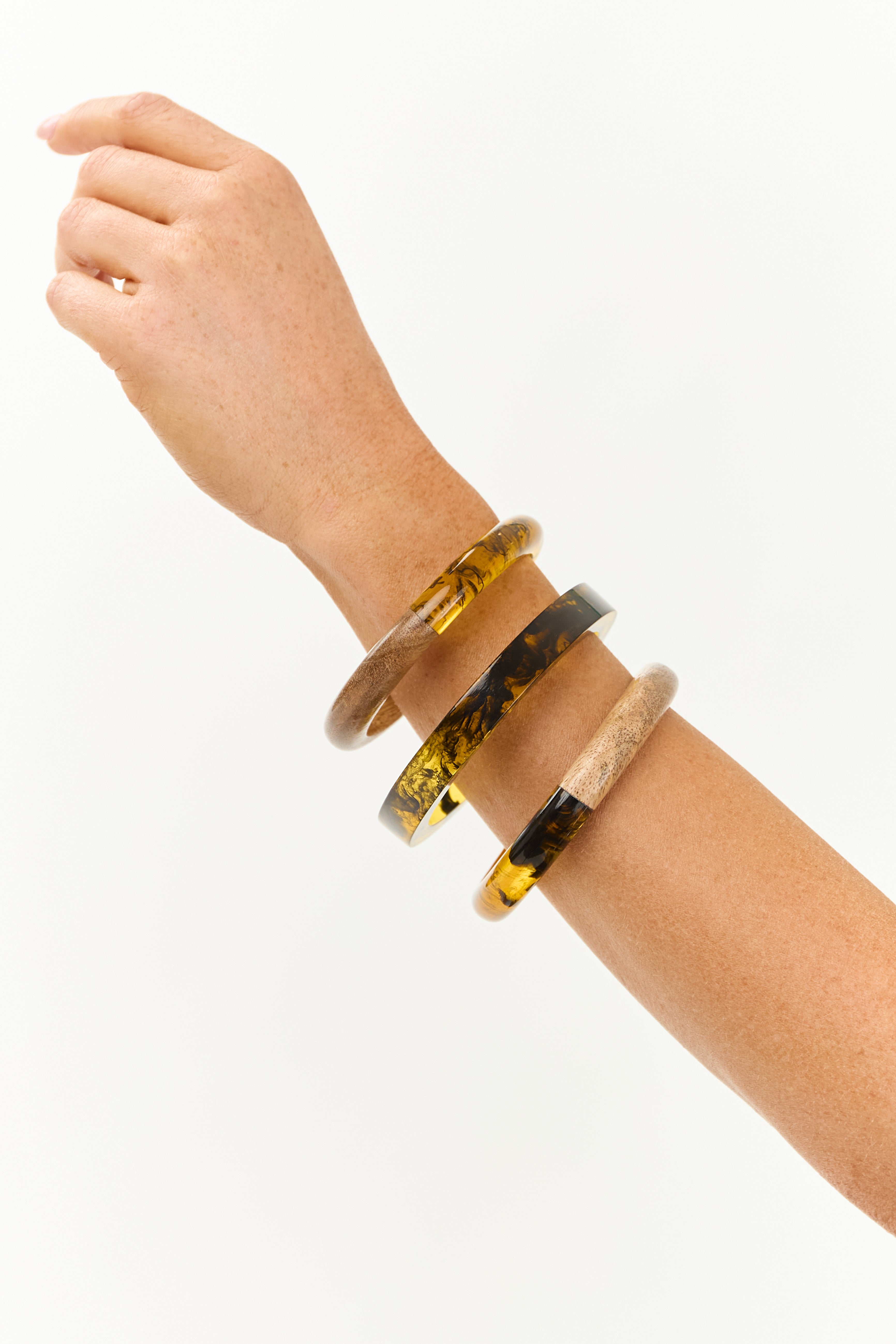 Amber 3 Piece Wooden Marbled Bangle Bracelet Set