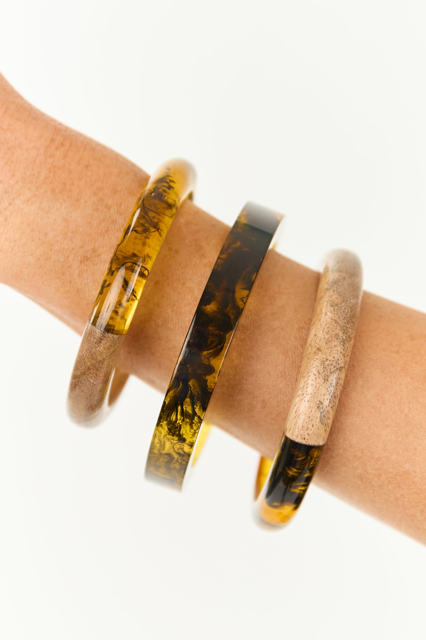 Amber 3 Piece Wooden Marbled Bangle Bracelet Set