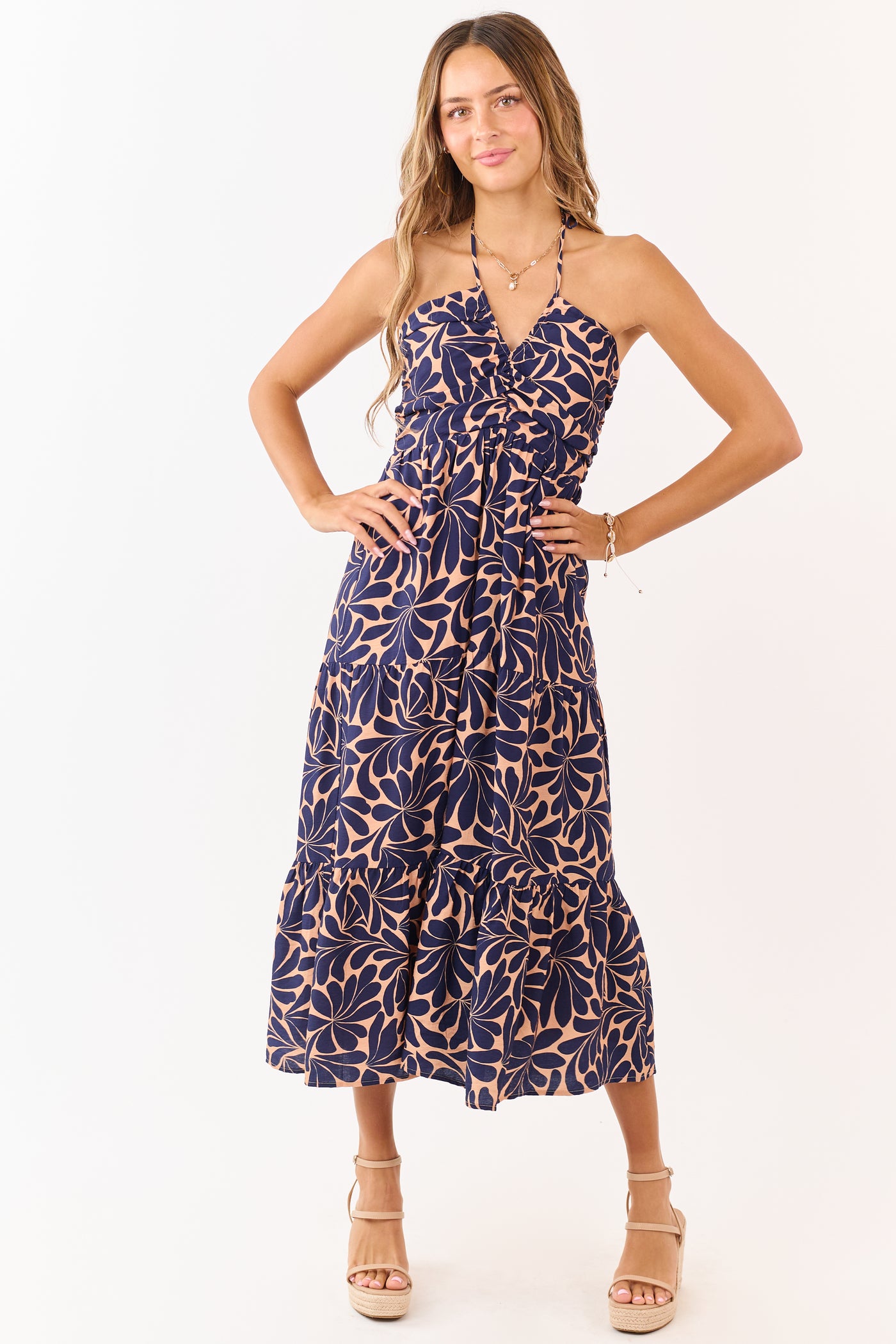 abstract maxi dress Apricot Botanical Abstract Print Halter Maxi Dress