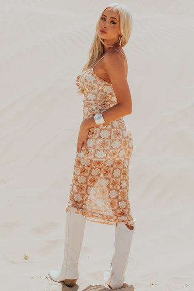 Apricot Sleeveless Abstract Maxi Dress