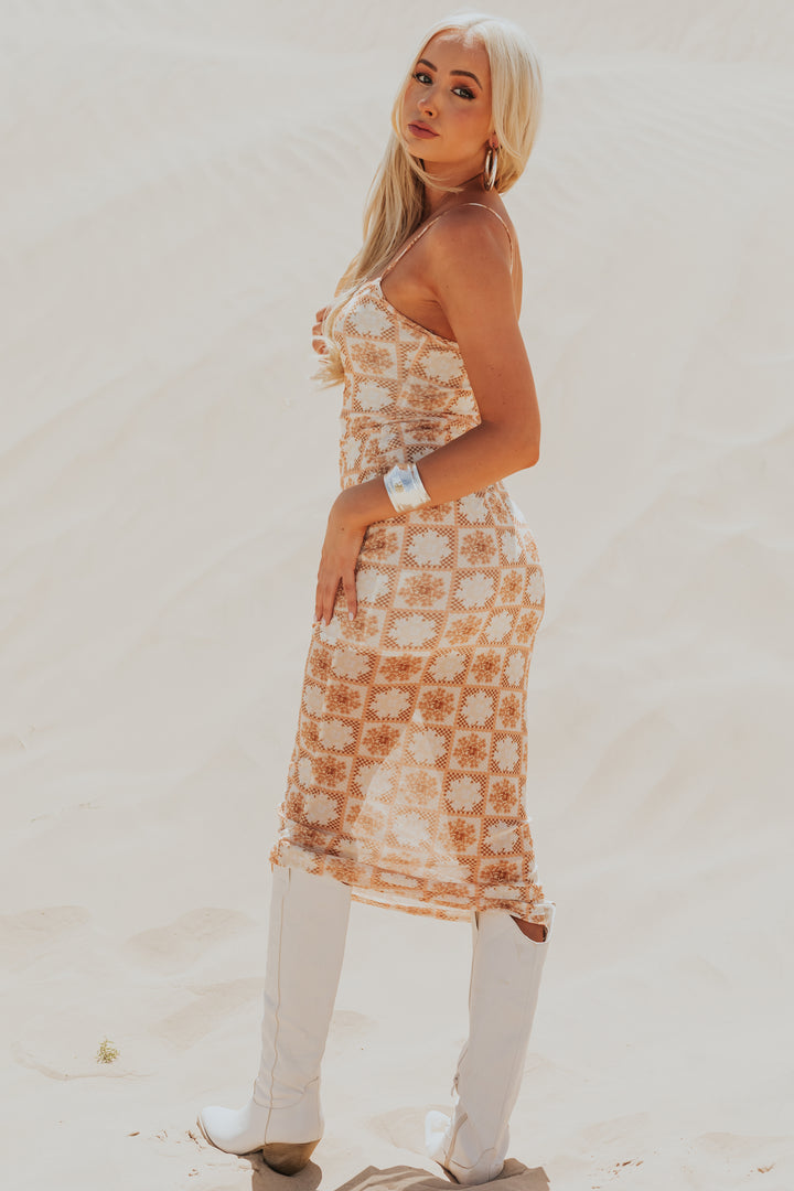 Apricot Sleeveless Abstract Maxi Dress