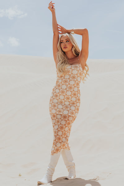 Apricot Sleeveless Abstract Maxi Dress