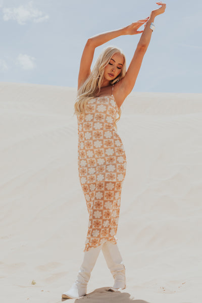 Apricot Sleeveless Abstract Maxi Dress