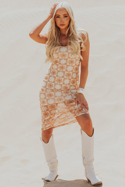 Apricot Sleeveless Abstract Maxi Dress