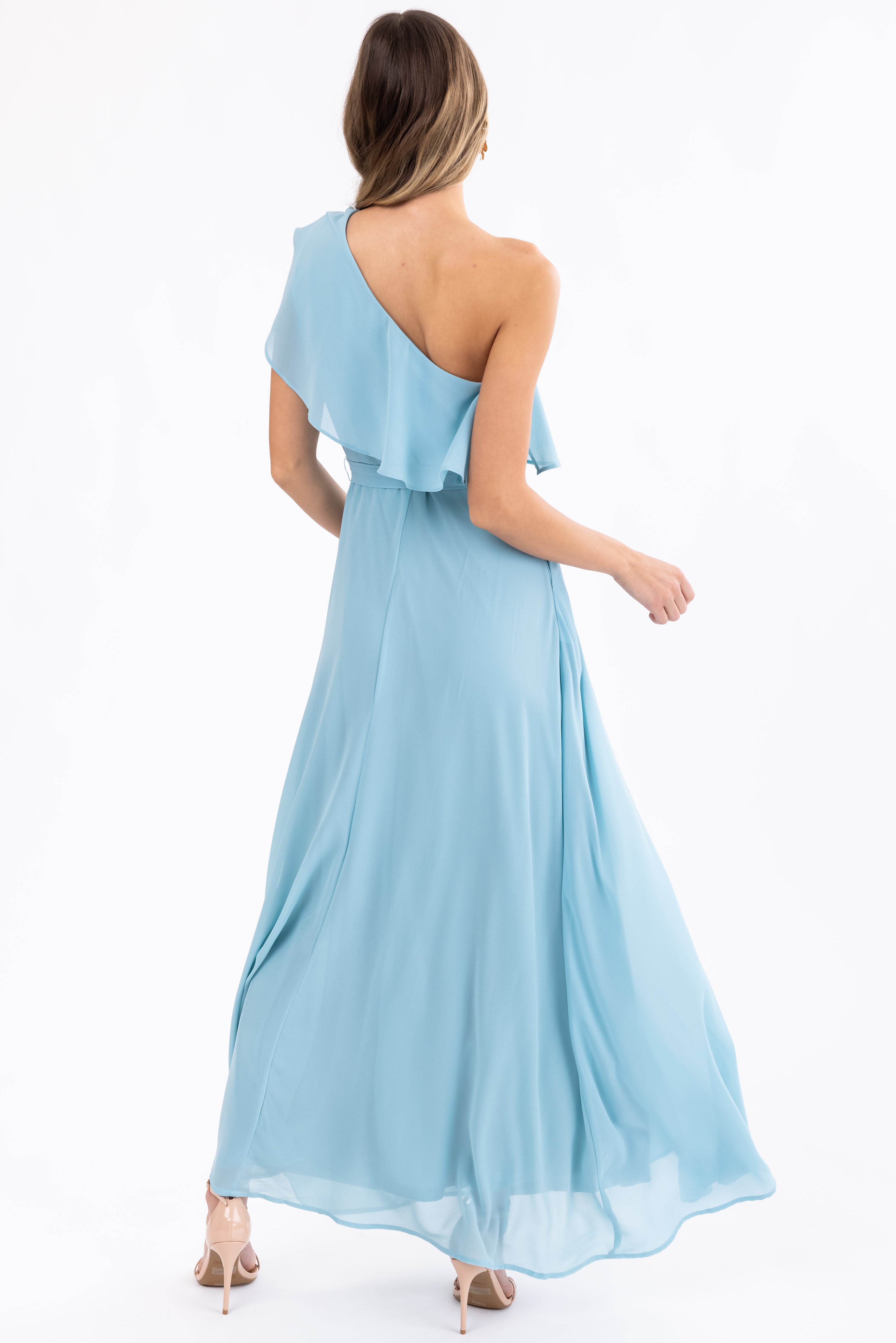 Arctic Blue One Shoulder Ruffle Maxi Dress | Lime Lush Boutique