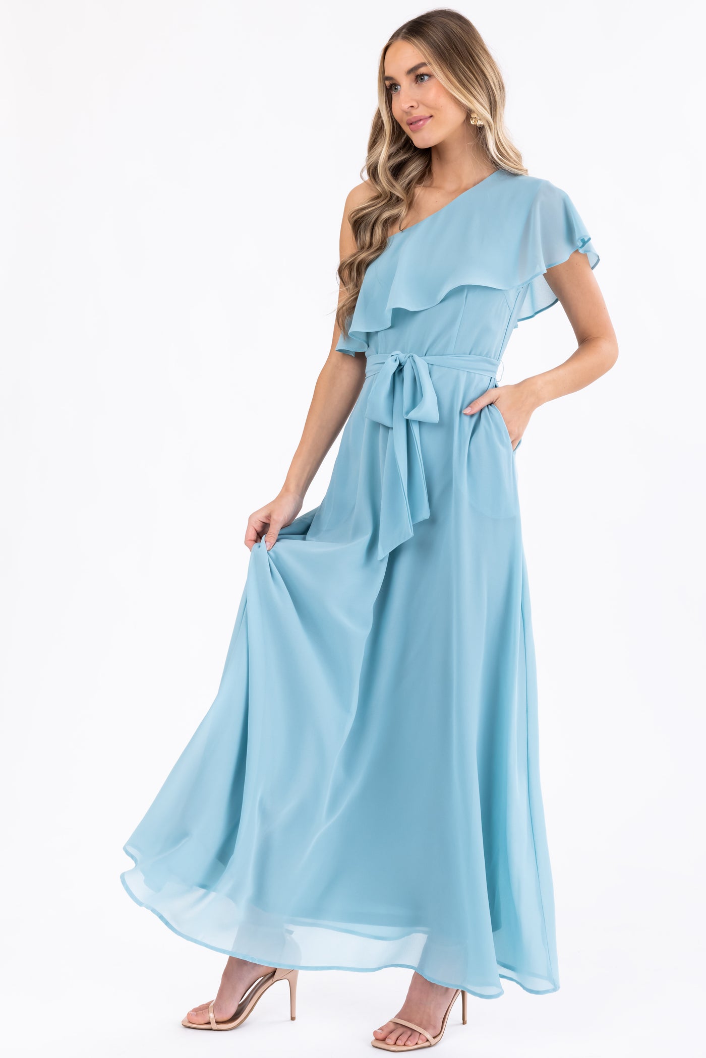 Arctic Blue One Shoulder Ruffle Maxi Dress Arctic Blue One Shoulder Ruffle Maxi Dress