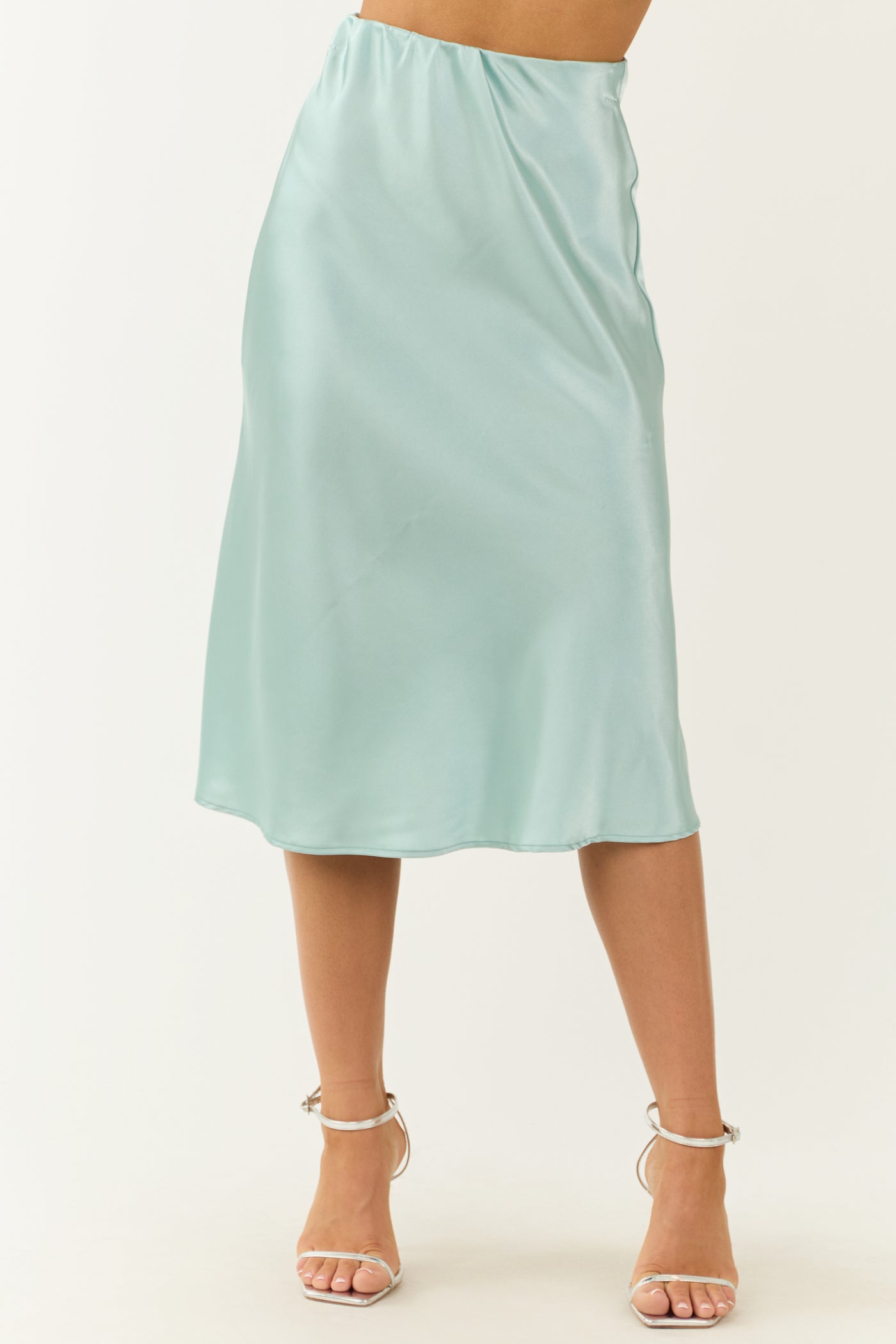 Arctic Blue Satin Flare Solid Midi Skirt Lime Lush Boutique