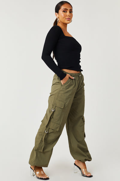 Army Cargo Pocket Drawstring Parachute Pants