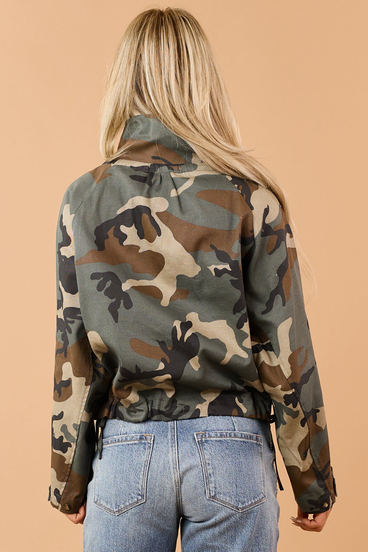 Army Green Camo Button Down Windbreaker Jacket