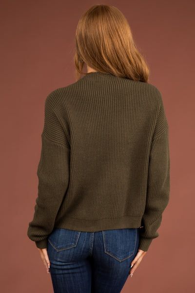 Army Green Half Zip Sweatshirt with Front Pockets