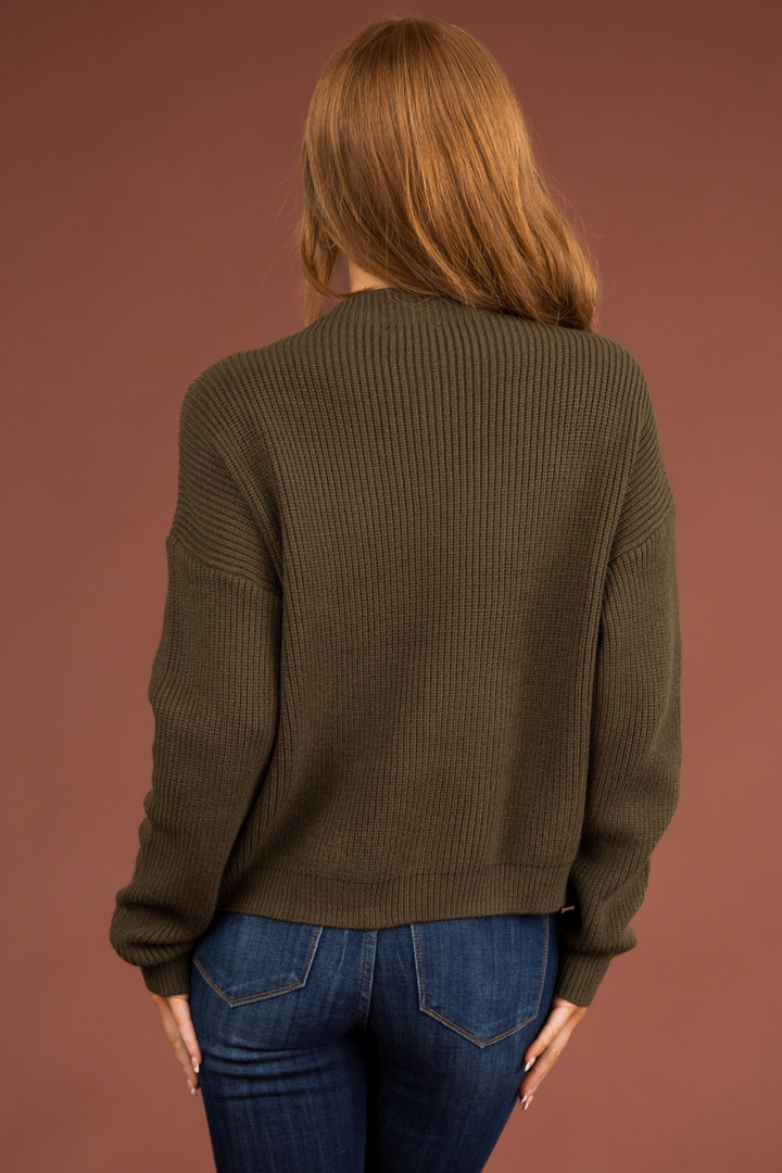 Army Green Half Zip Sweatshirt with Front Pockets