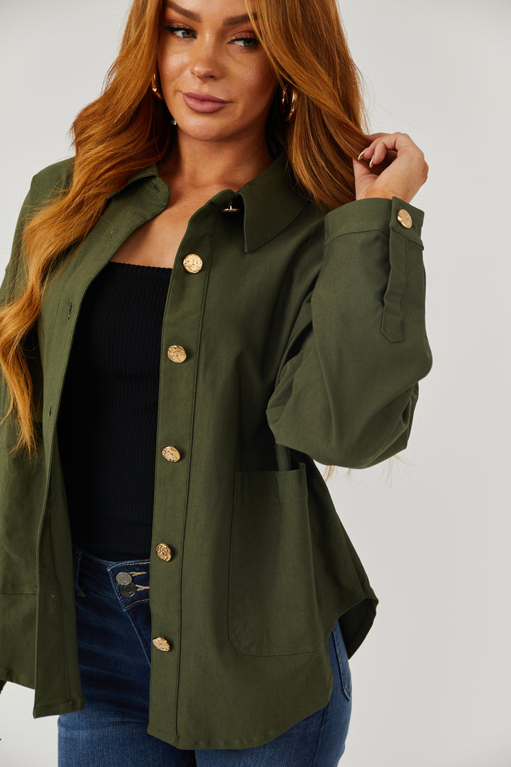 Army Green Oversized Long Sleeve Button Up Shacket