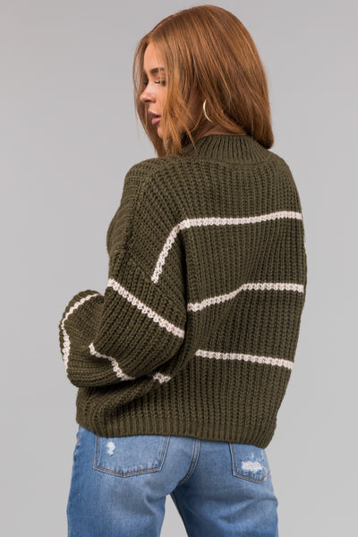 Army Green Oversized Striped Sweater