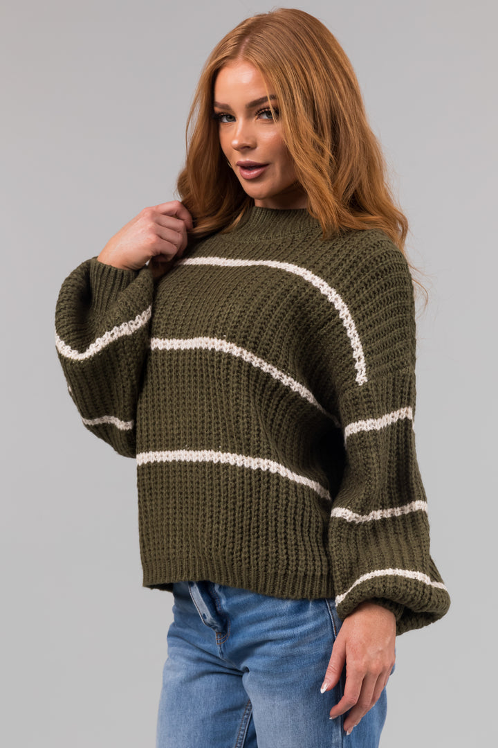 Army Green Oversized Striped Sweater