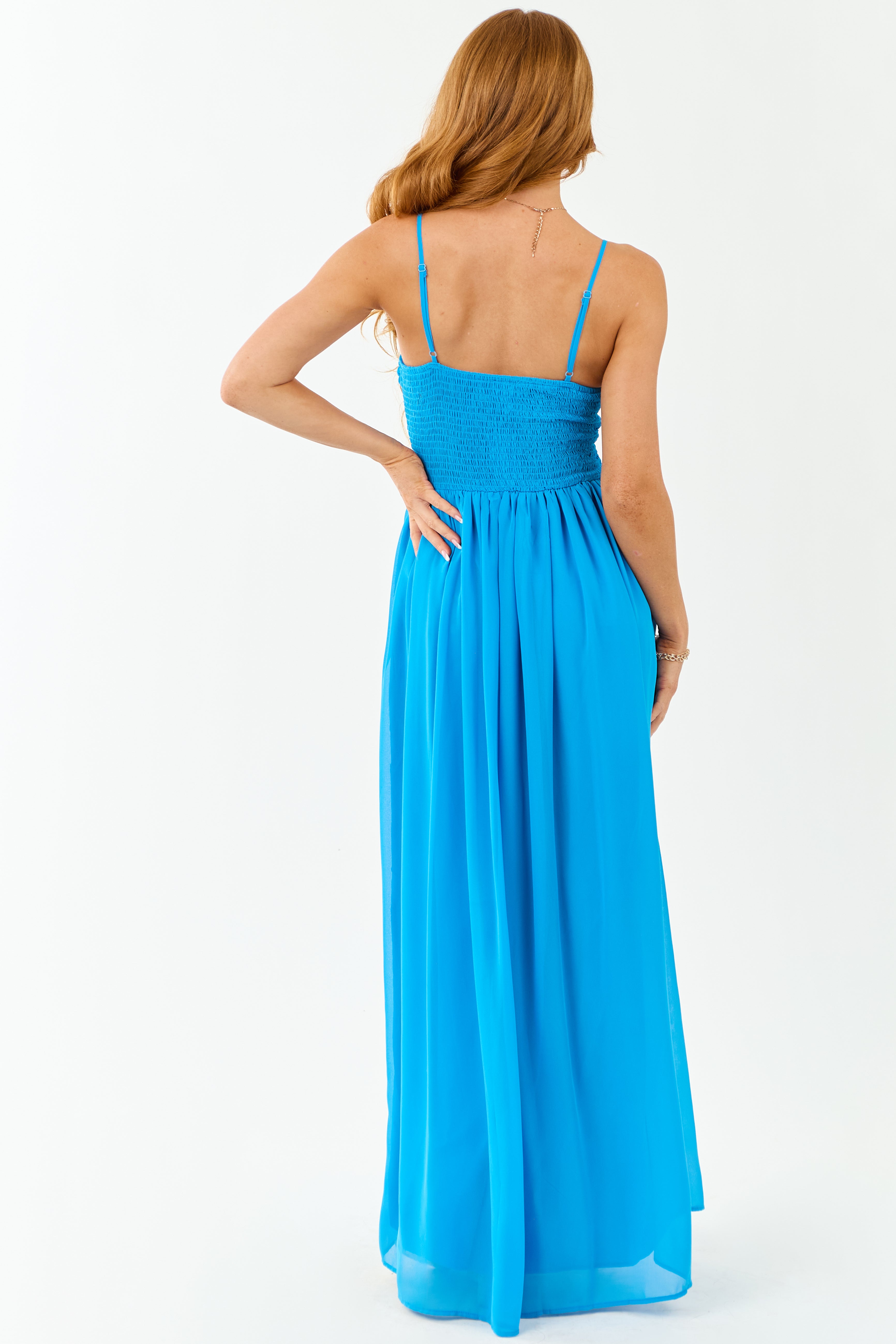 Azure Flowy Chiffon Front Twist Maxi Dress | Lime Lush Boutique