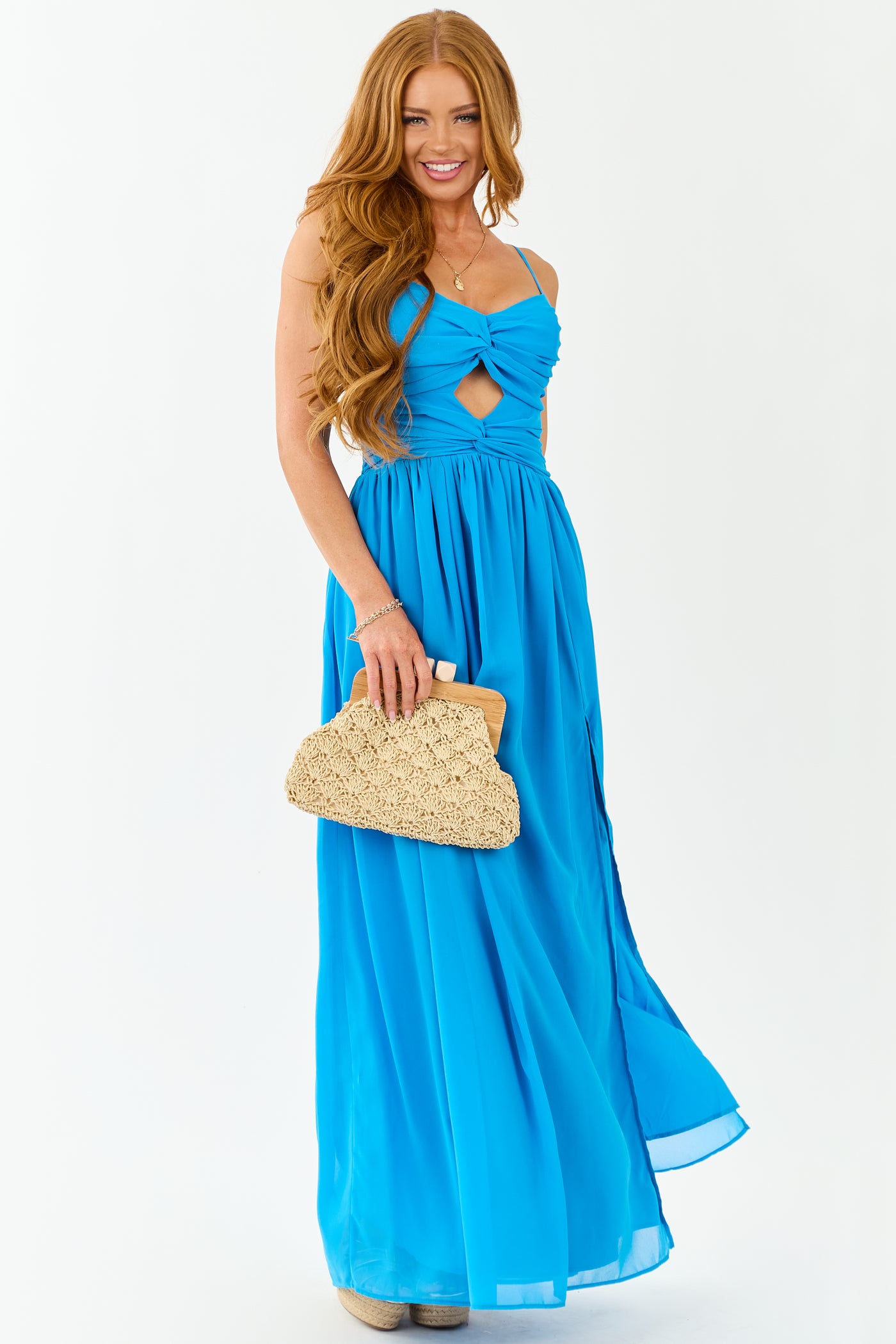 Azure Flowy Chiffon Front Twist Maxi Dress Azure Flowy Chiffon Front Twist Maxi Dress