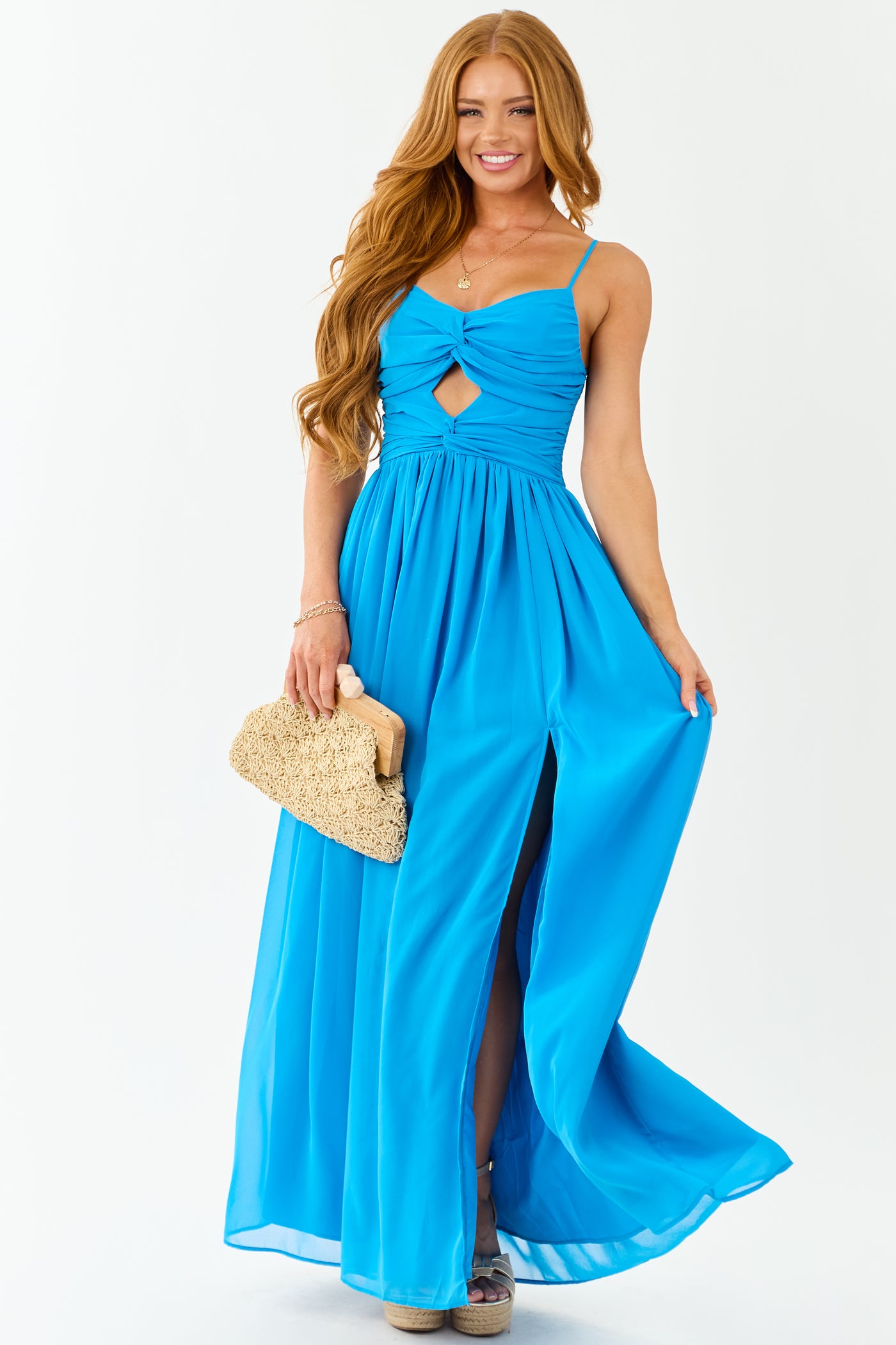 Azure Flowy Chiffon Front Twist Maxi Dress Azure Flowy Chiffon Front Twist Maxi Dress