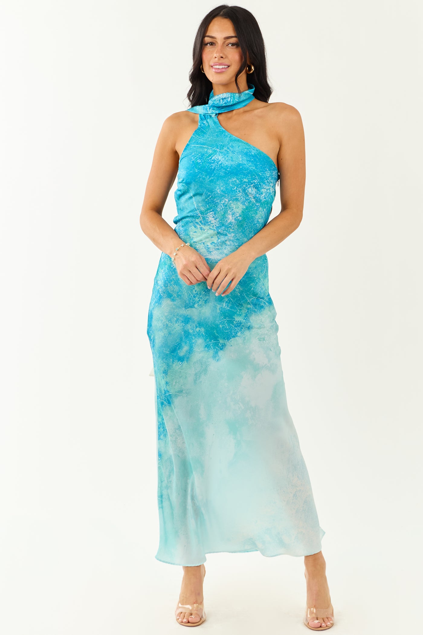Azure Ombre One Shoulder Sash Maxi Dress Azure Ombre One Shoulder Sash Maxi Dress