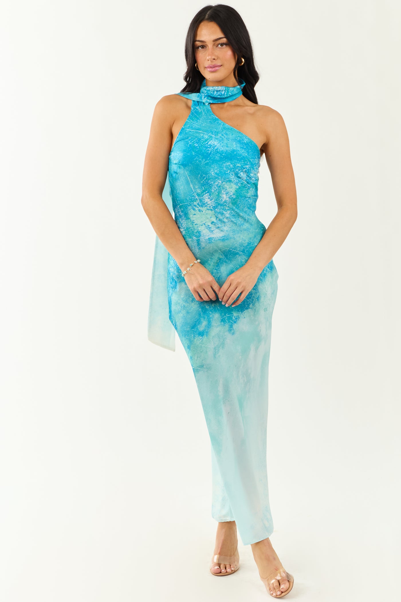 Azure Ombre One Shoulder Sash Maxi Dress Azure Ombre One Shoulder Sash Maxi Dress