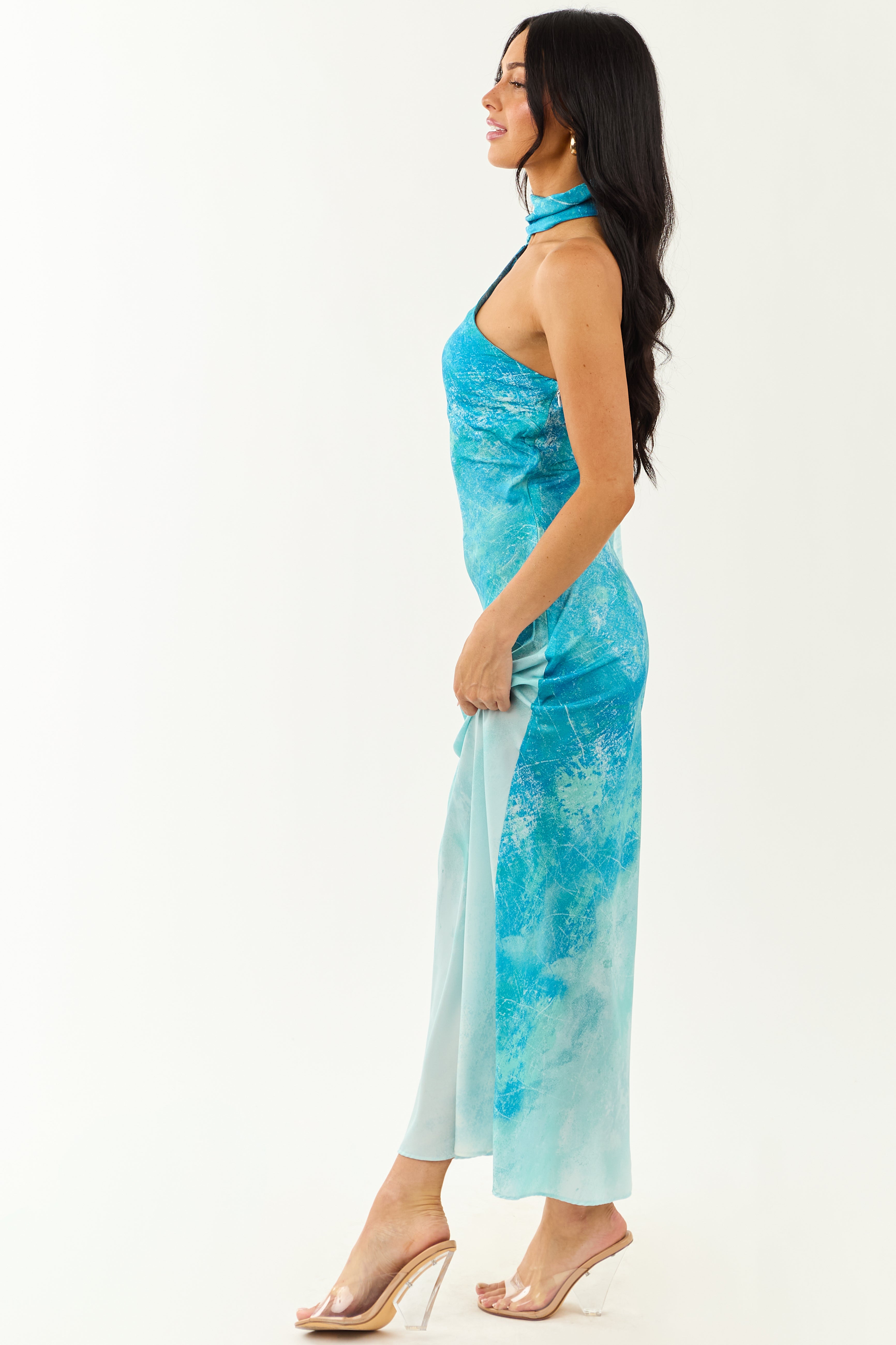 Azure Ombre One Shoulder Sash Maxi Dress | Lime Lush Boutique