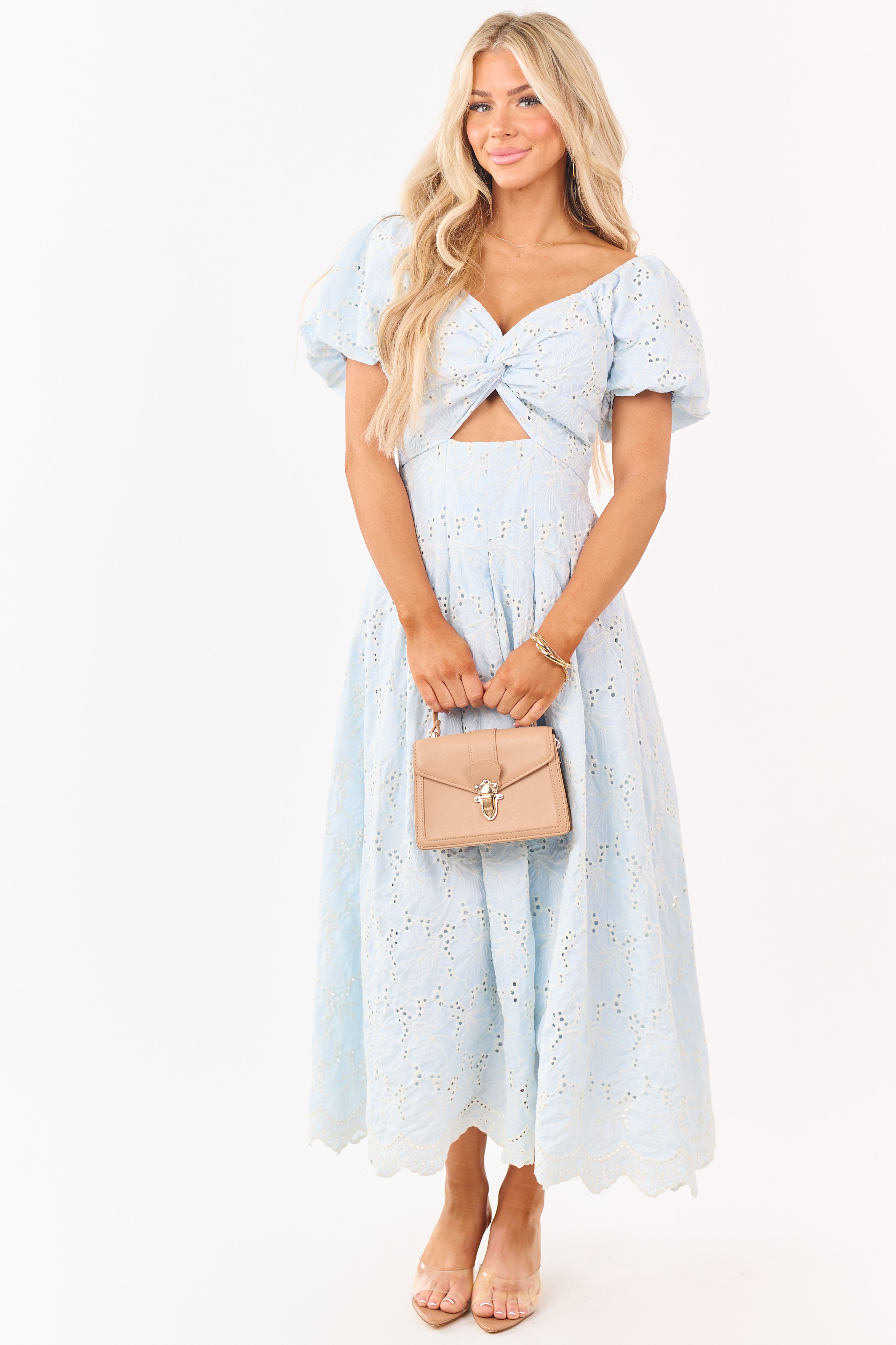 Baby Blue Eyelet Lace Front Twist Maxi Dress | Lime Lush Boutique Baby Blue Eyelet Lace Front Twist Maxi Dress | Lime Lush Boutique