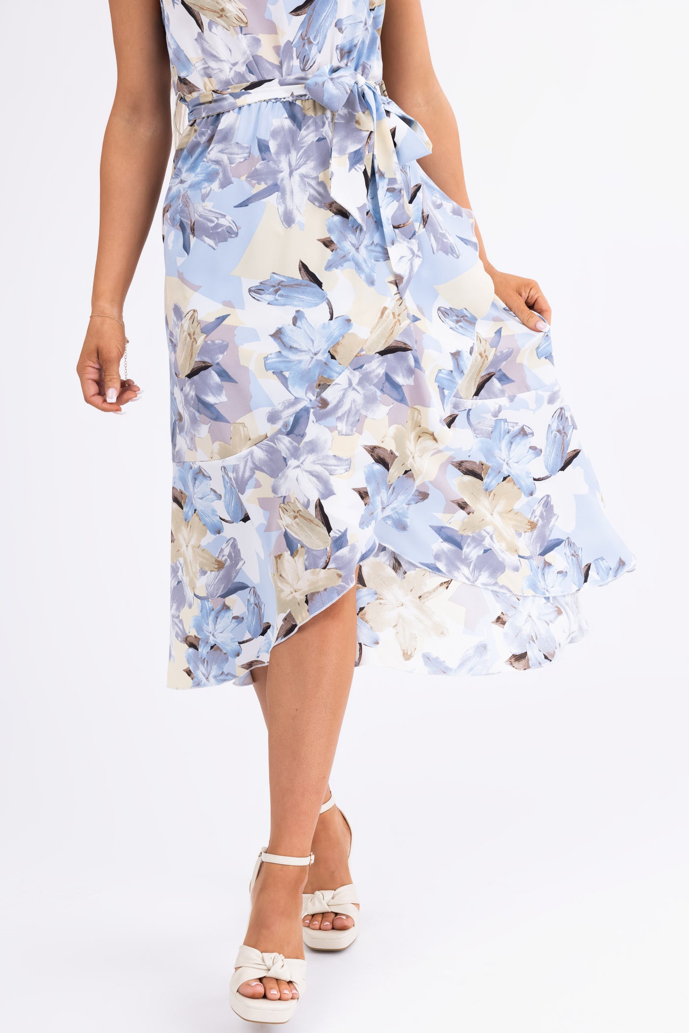 Baby Blue Floral Print Halter Midi Dress