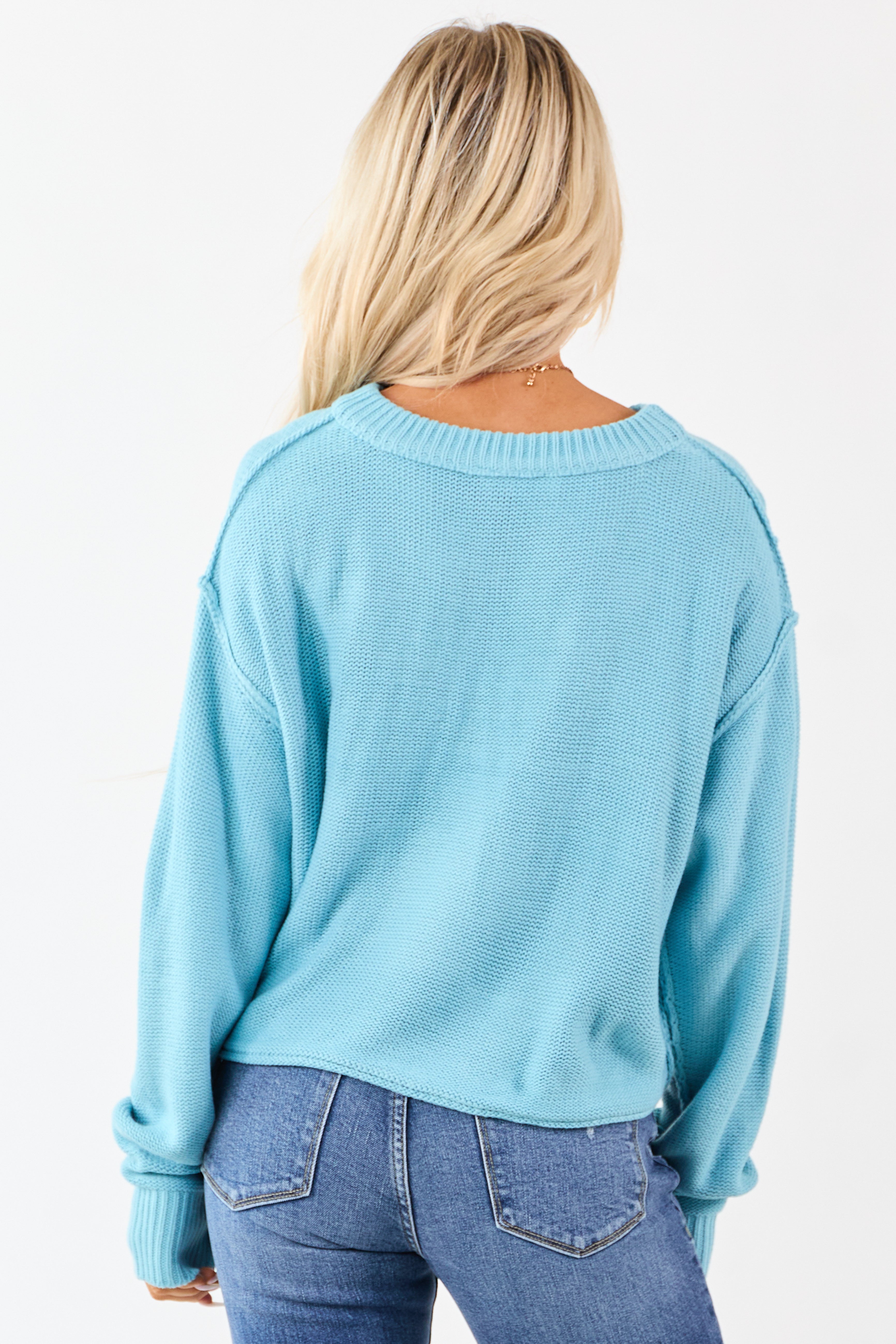 Baby Blue Long Sleeve Relaxed Knit Sweater