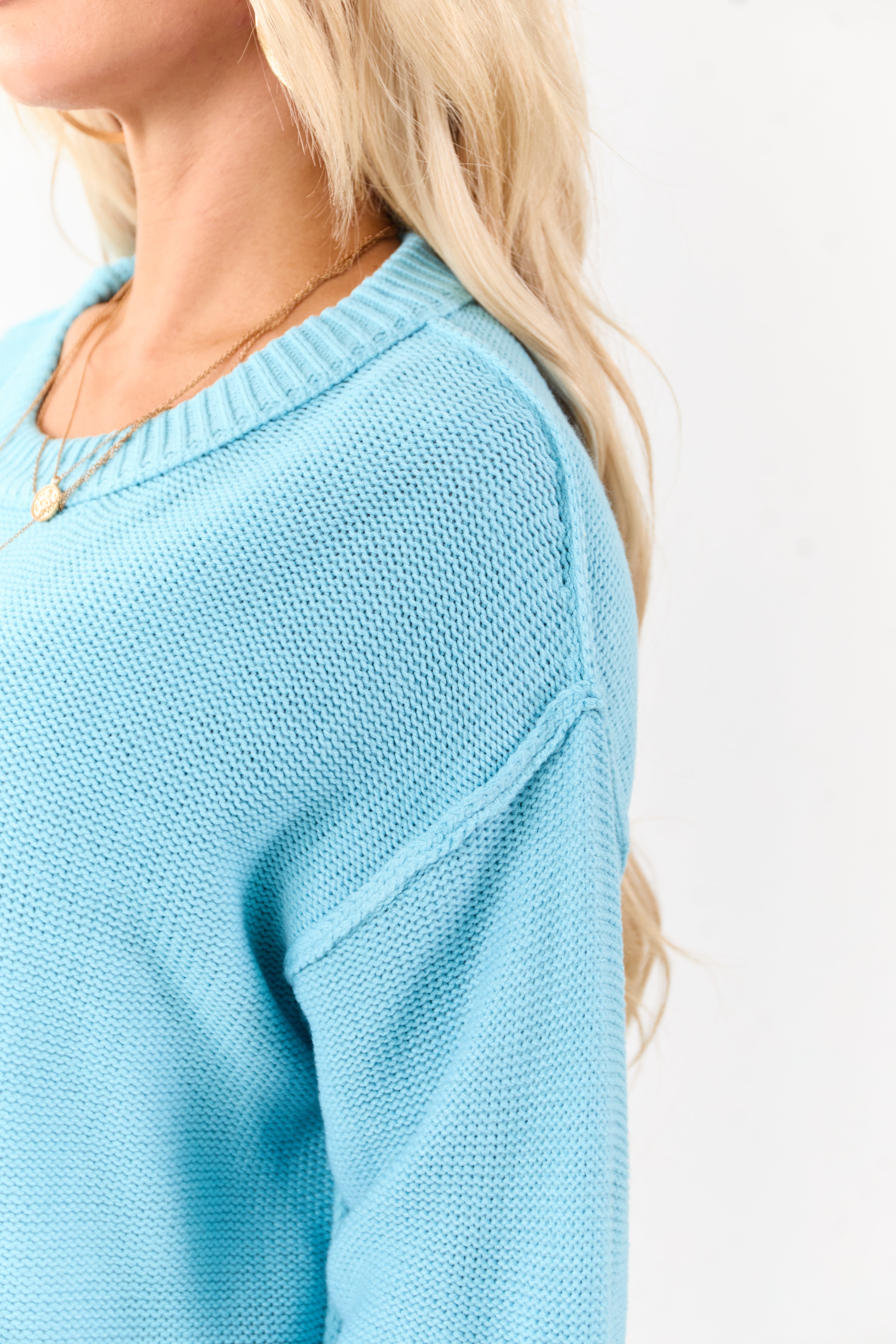 Baby Blue Long Sleeve Relaxed Knit Sweater