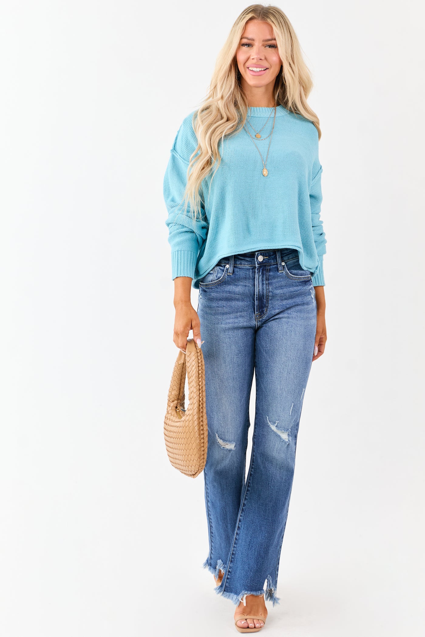 Baby Blue Long Sleeve Relaxed Knit Sweater